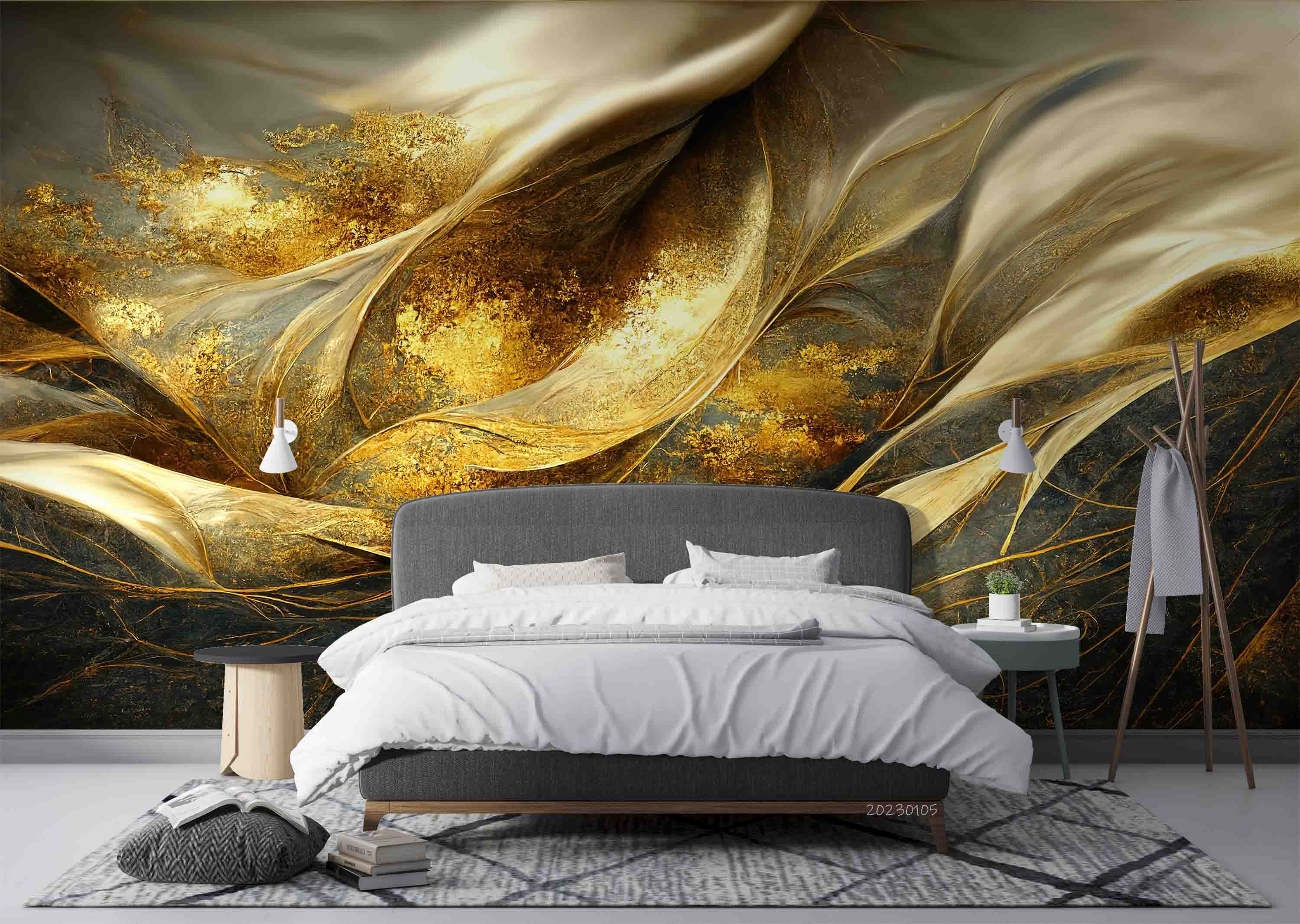 3D Oriental Retro Style Golden Waves Texture Wall Mural Wallpaper GD 1888- Jess Art Decoration