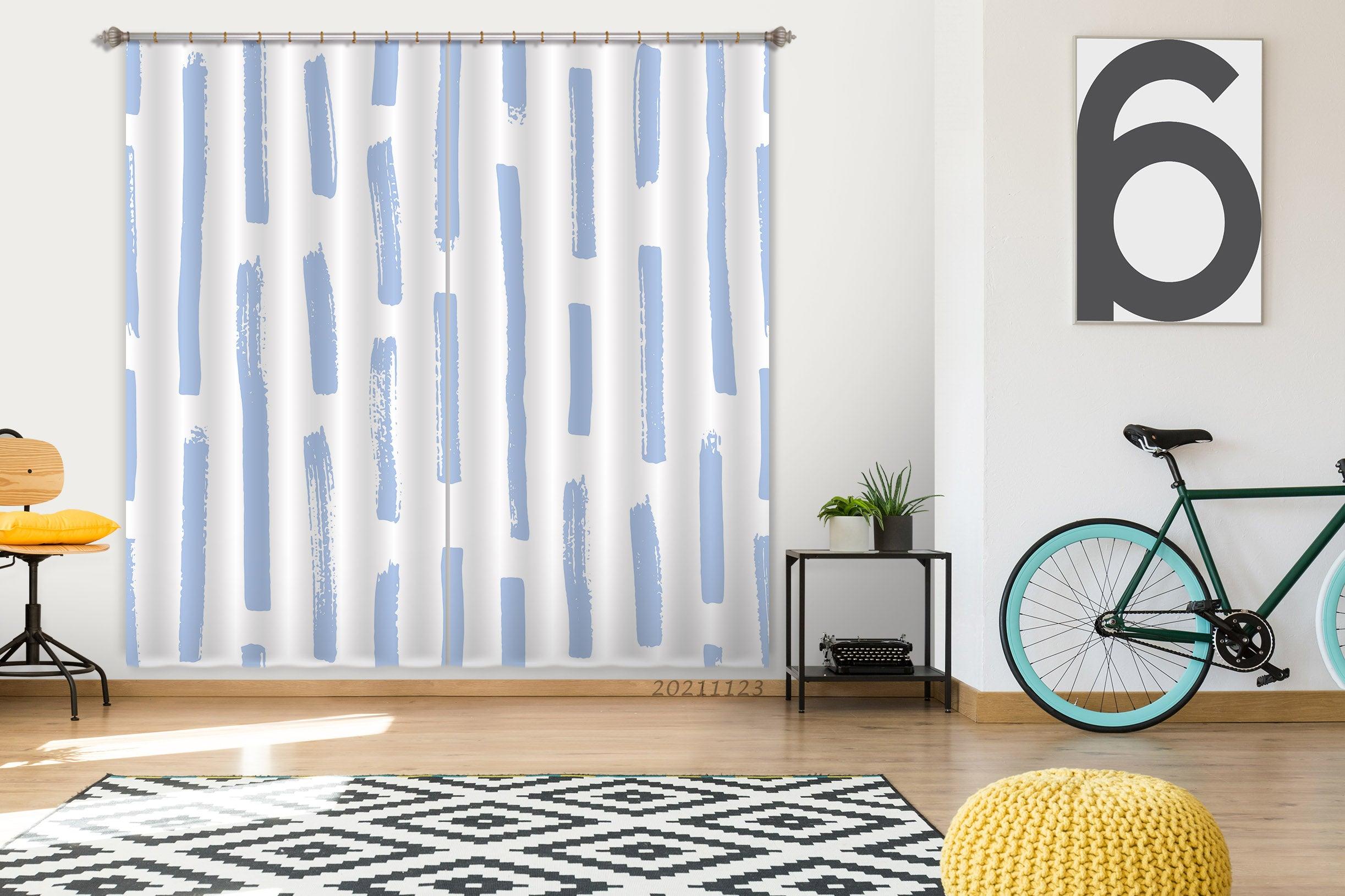 3D Abstract Blue Vertical Bar Curtains and Drapes LQH 11- Jess Art Decoration