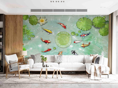 3D Pond Lotus Goldfish Wall Mural WallpaperSWW5145- Jess Art Decoration