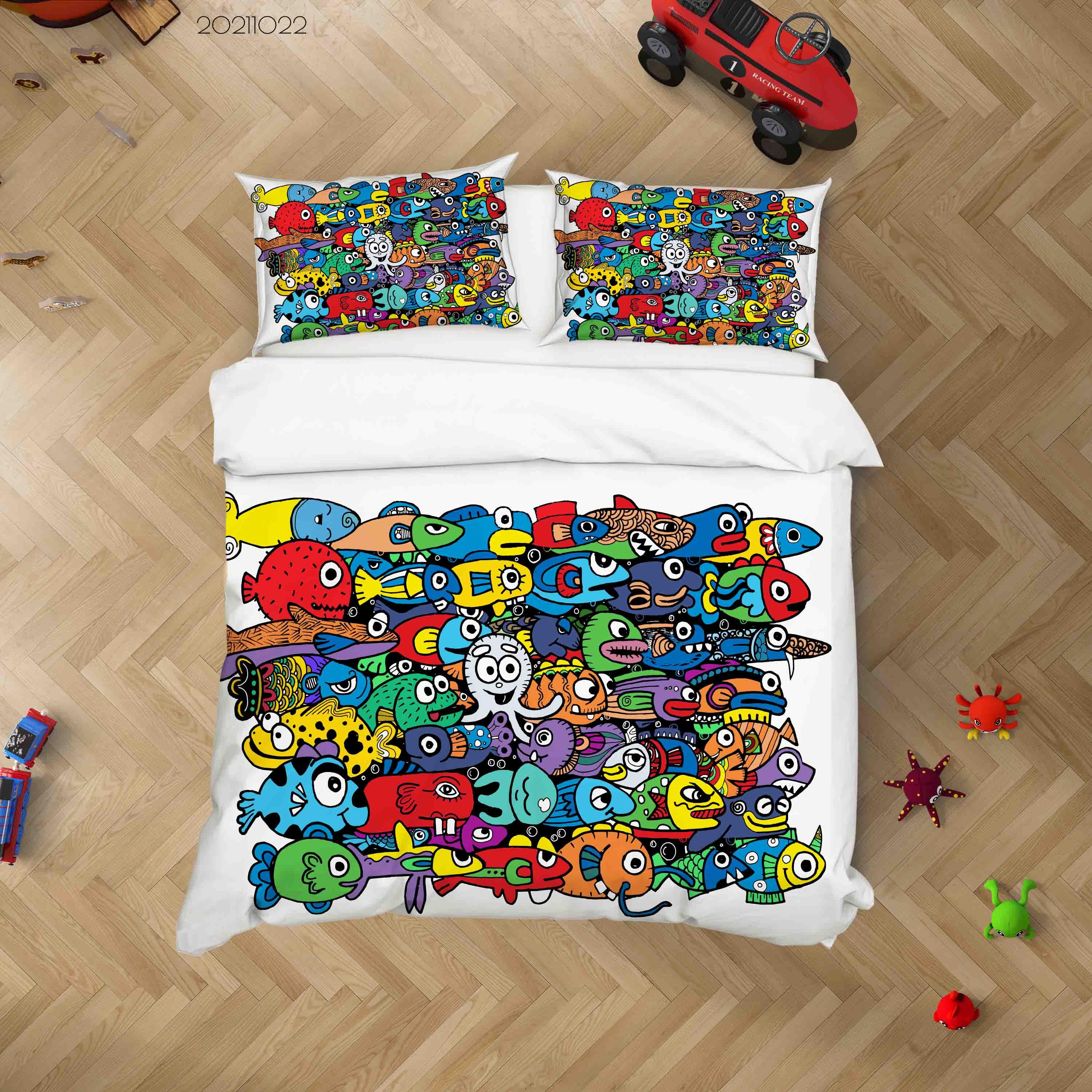 3D Abstract Color Monster Graffiti Quilt Cover Set Bedding Set Duvet Cover Pillowcases 19- Jess Art Decoration