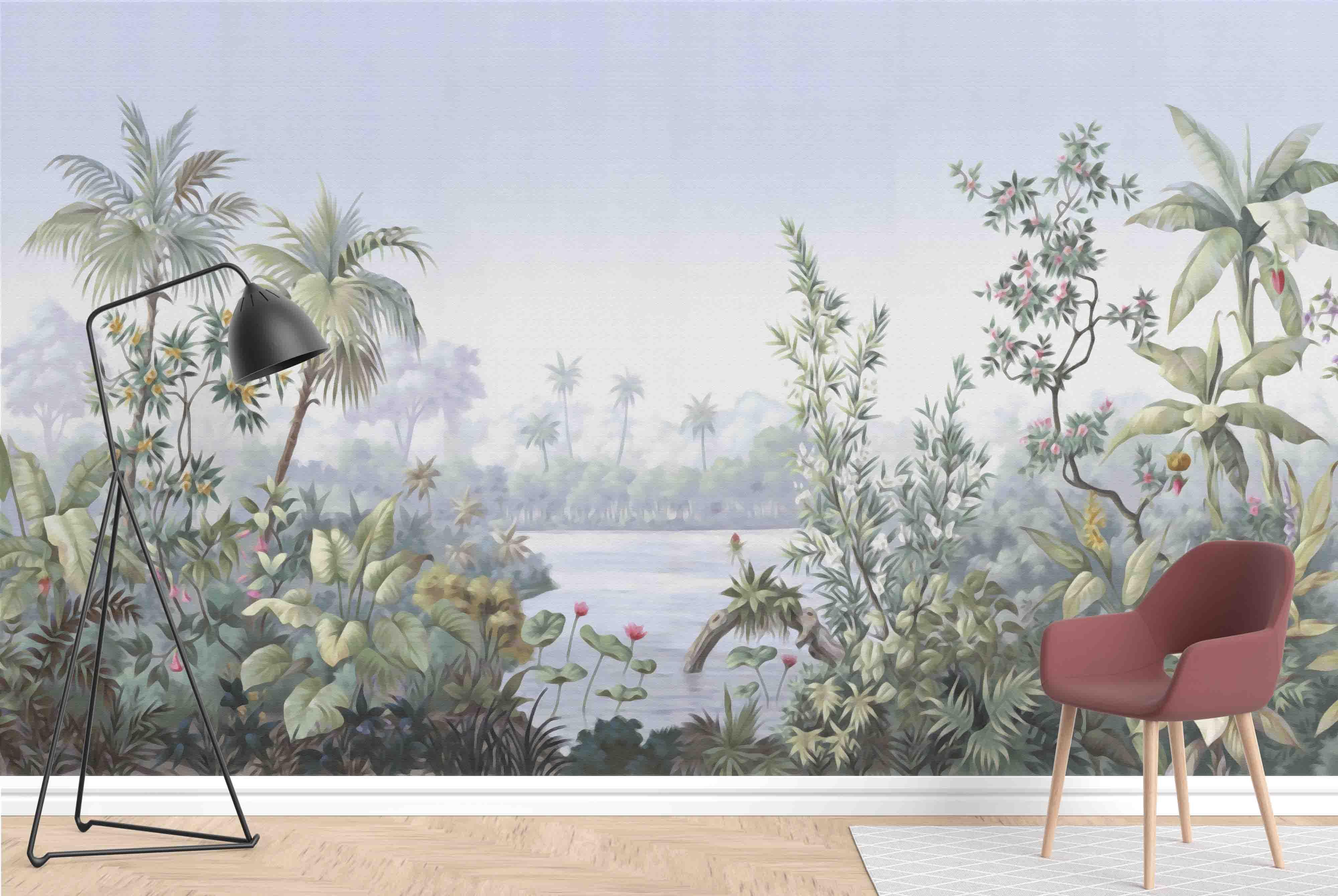 3D Tropical Jungle Lake Landscape Wall Mural Wallpaper LQH 540- Jess Art Decoration