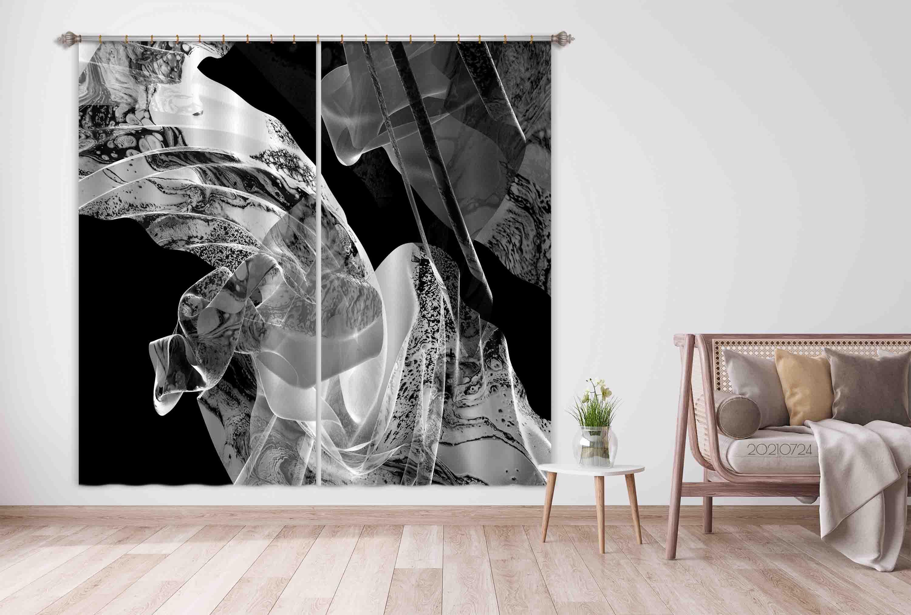 3D Abstract Black Marble Texture Curtains and Drapes LQH 12- Jess Art Decoration