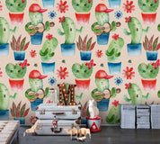 3D Cartoon Cactus Wall Mural Wallpaper 103- Jess Art Decoration