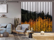 3D Woods Golden Leaf Mist Curtains and Drapes GD 2246- Jess Art Decoration