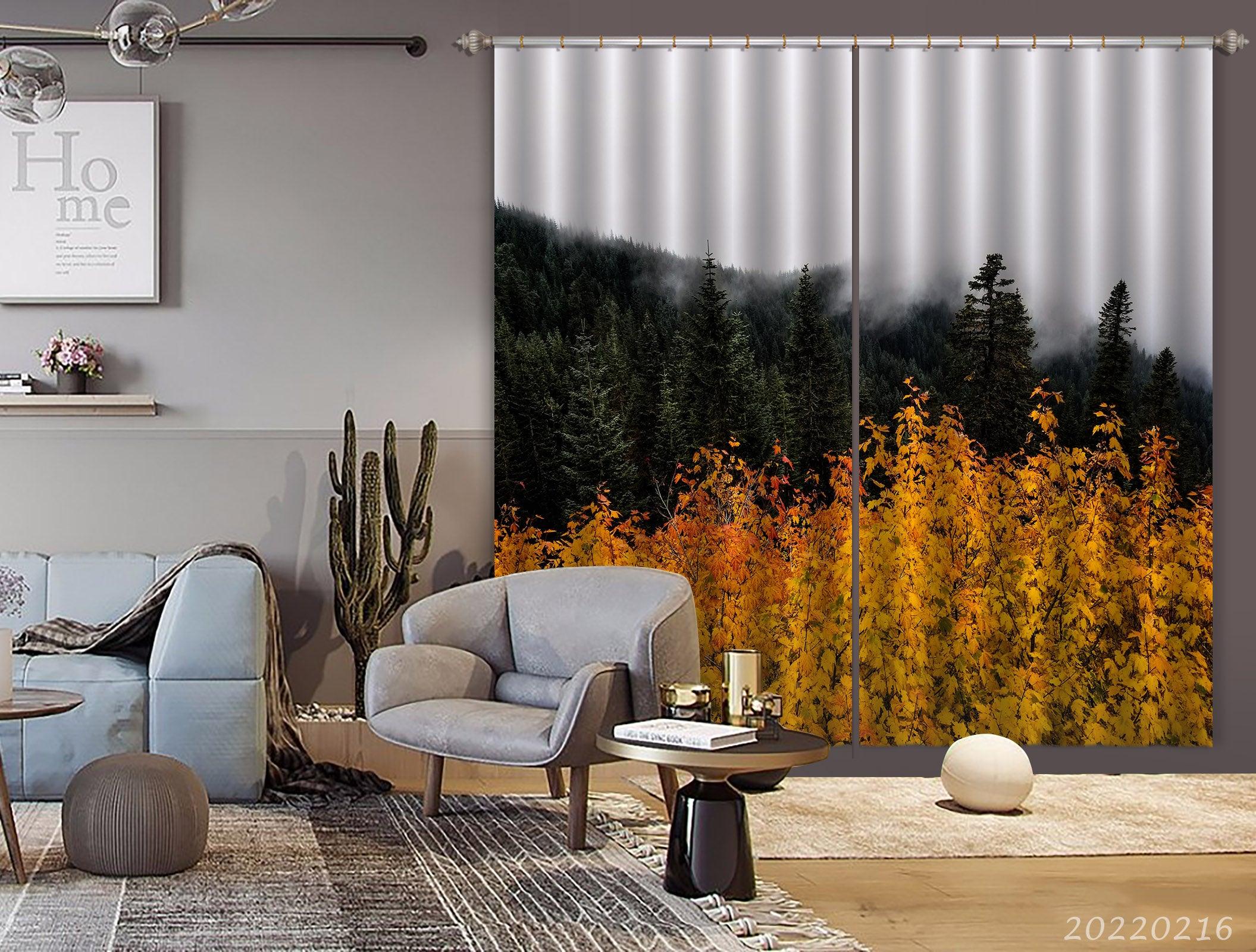 3D Woods Golden Leaf Mist Curtains and Drapes GD 2246- Jess Art Decoration