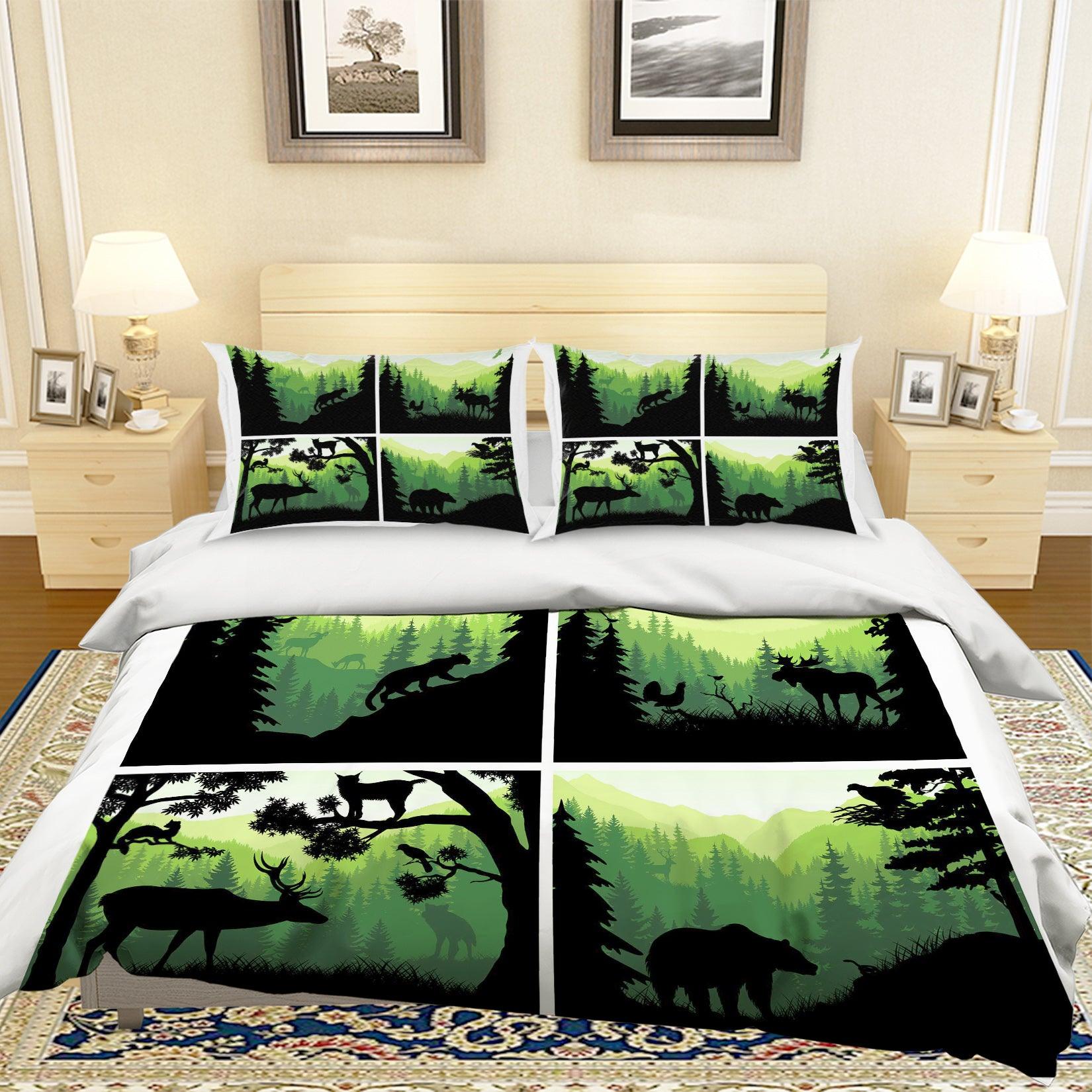 3D Green Mountains Forest Animal Elk Quilt Cover Set Bedding Set Pillowcases 71- Jess Art Decoration