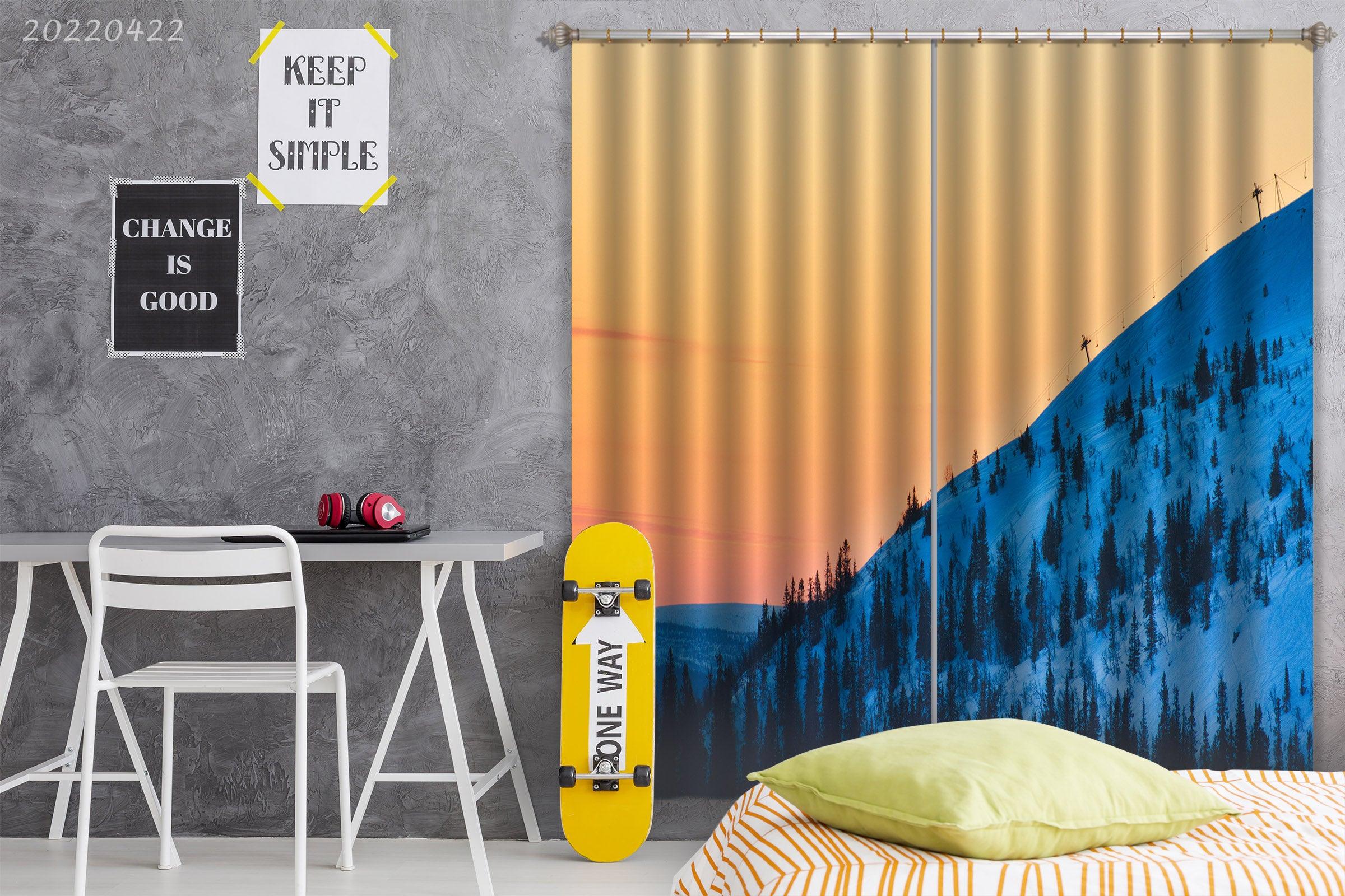 3D Landscape Mountain Tree Snow Orange Sky Curtains and Drapes GD 4295- Jess Art Decoration
