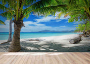 3D Blue Sky Cloud Beach Palm Landscape Wall Mural Wallpaper LQH 606- Jess Art Decoration