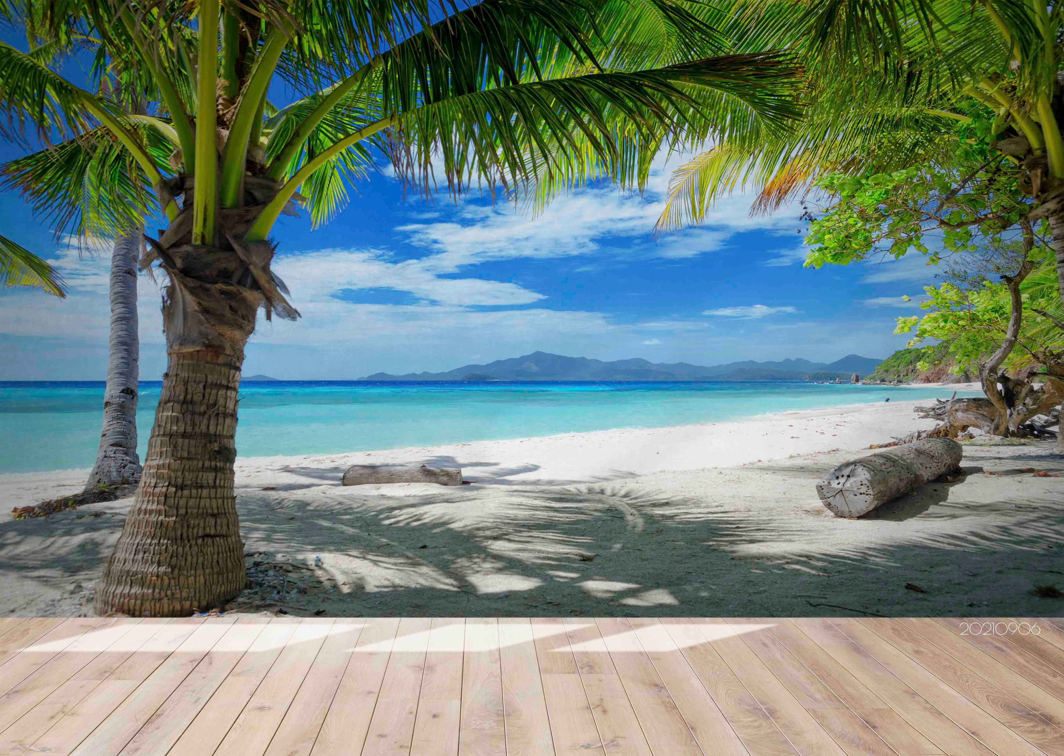 3D Blue Sky Cloud Beach Palm Landscape Wall Mural Wallpaper LQH 606- Jess Art Decoration