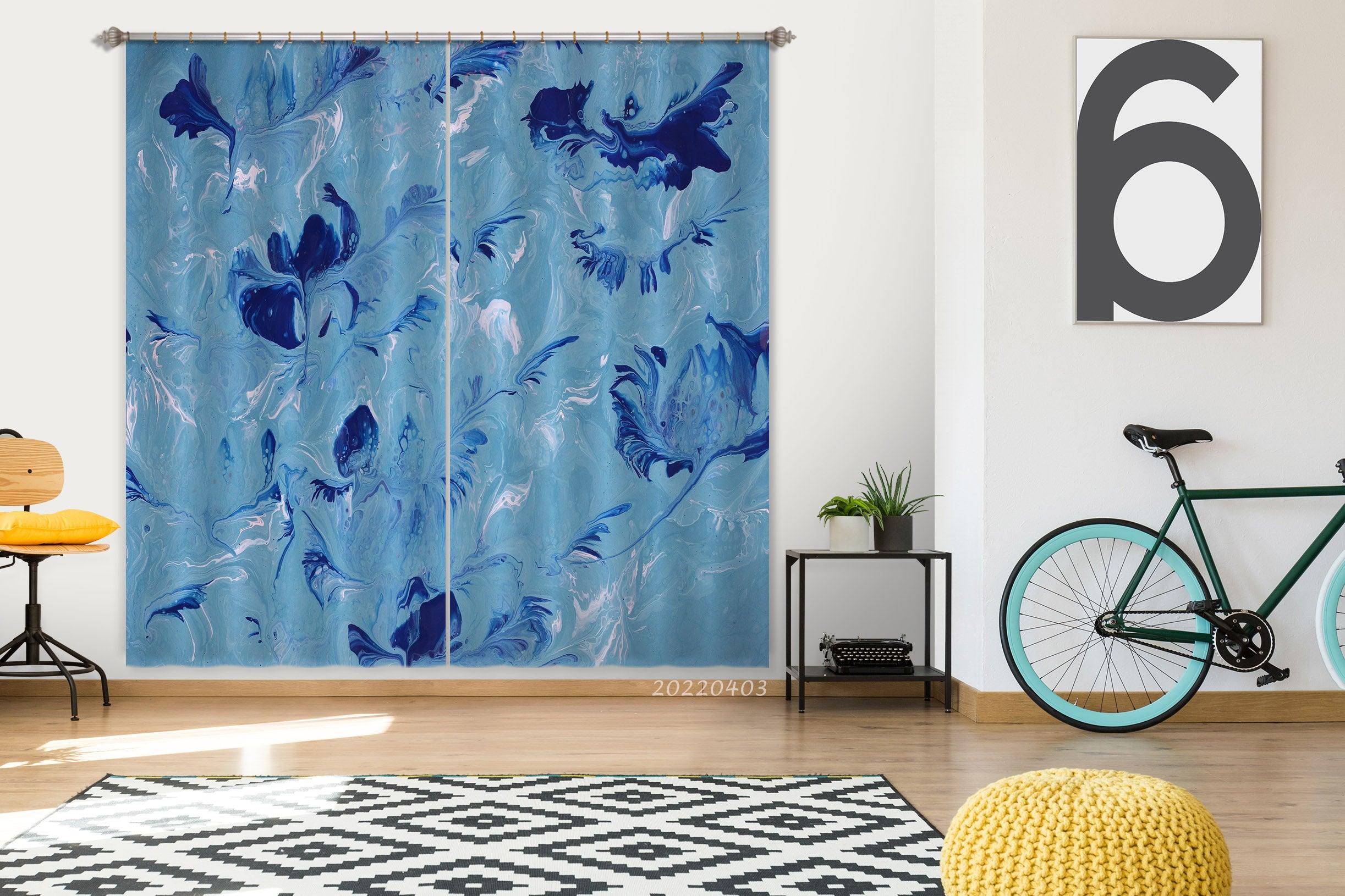 3D Abstract Blue Texture Pattern Curtains and Drapes GD 3198- Jess Art Decoration