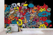 3D Animal Cartoon Graffiti Wall Mural Wallpaper SF45- Jess Art Decoration