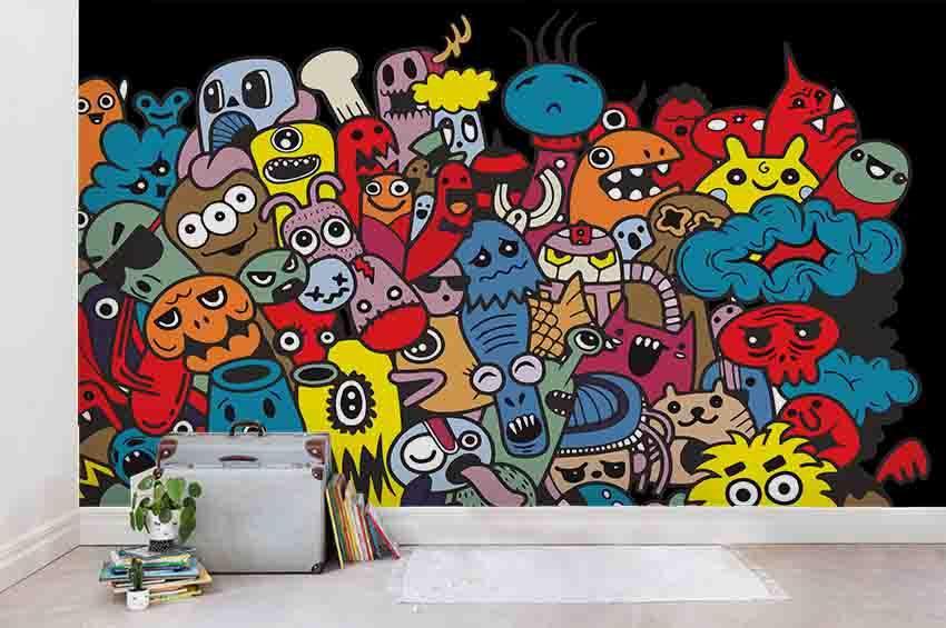 3D Animal Cartoon Graffiti Wall Mural Wallpaper SF45- Jess Art Decoration