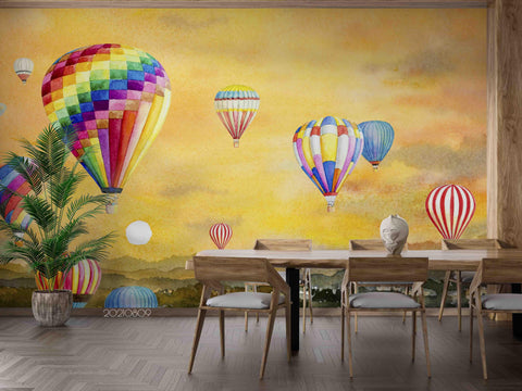3D Hand-painted Rural Color Hot Air Balloon Wall Mural Wallpaper SWW4975- Jess Art Decoration
