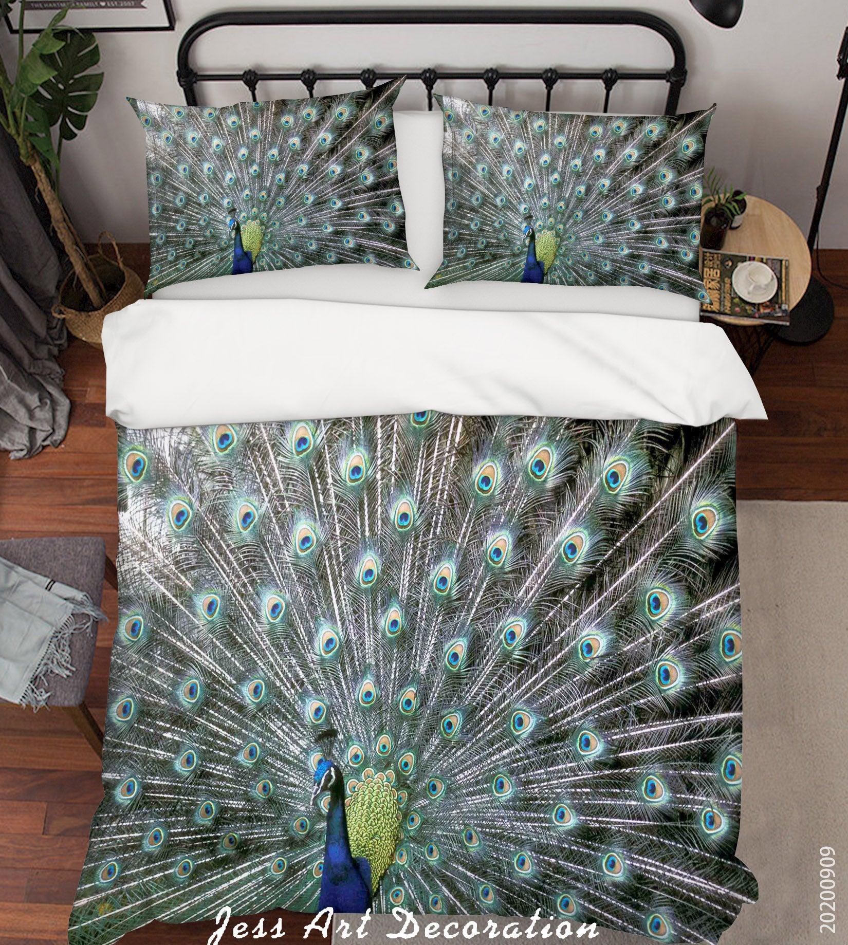 3D Closeup Beautiful Blue Peafowl Quilt Cover Set Bedding Set Duvet Cover Pillowcases WJ 1914- Jess Art Decoration