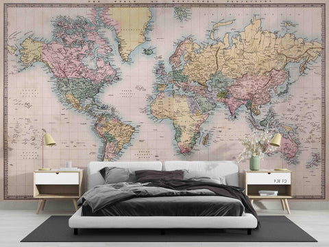 3D Retro World Map Wall Mural Wallpaper LQH 119- Jess Art Decoration