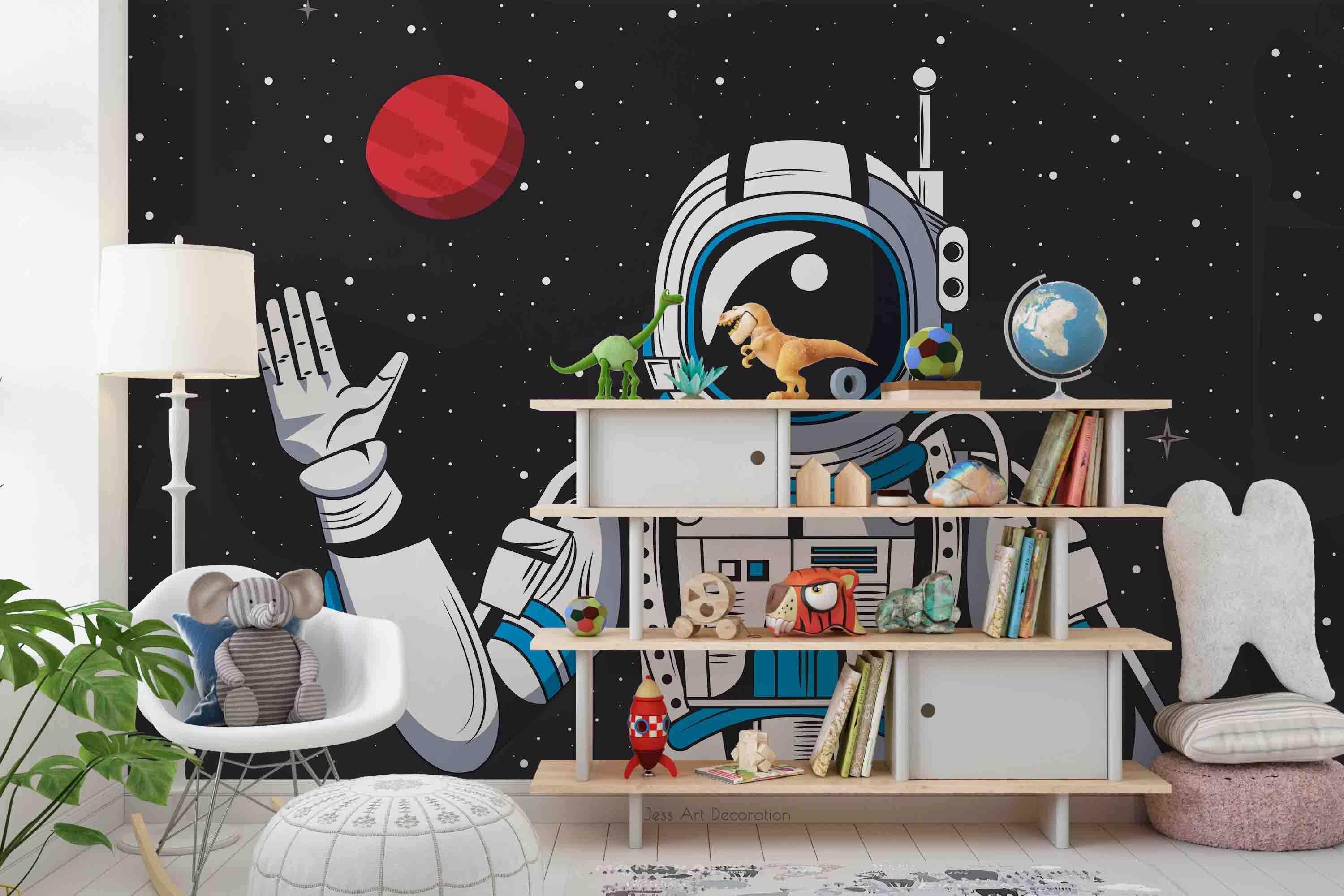 3D Cartoon Astronaut Space cartoon astronaut space mural wall mural wallpaper for kids room