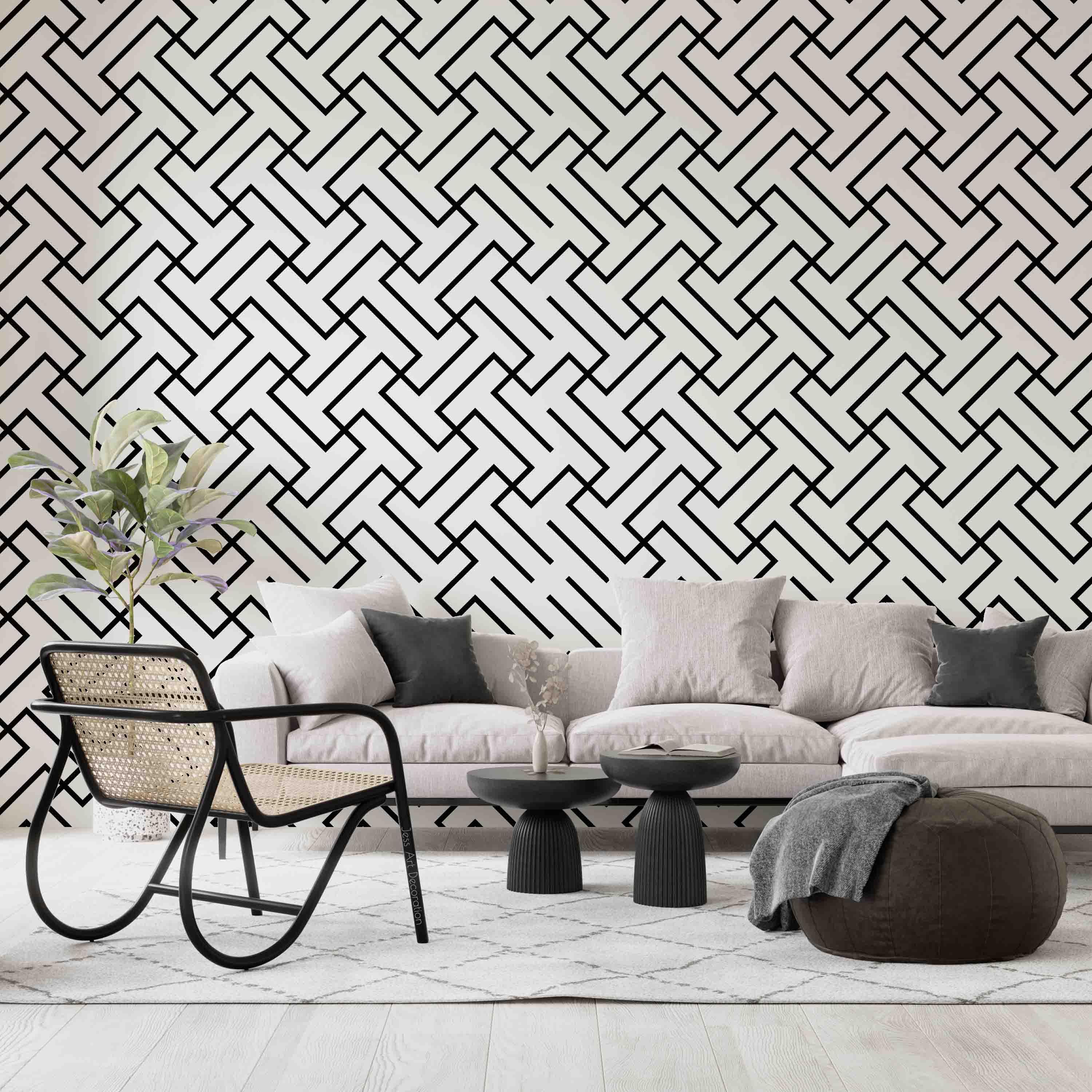 3D Geometric Maze Pattern black white maze geometric pattern wall mural wallpaper for living room