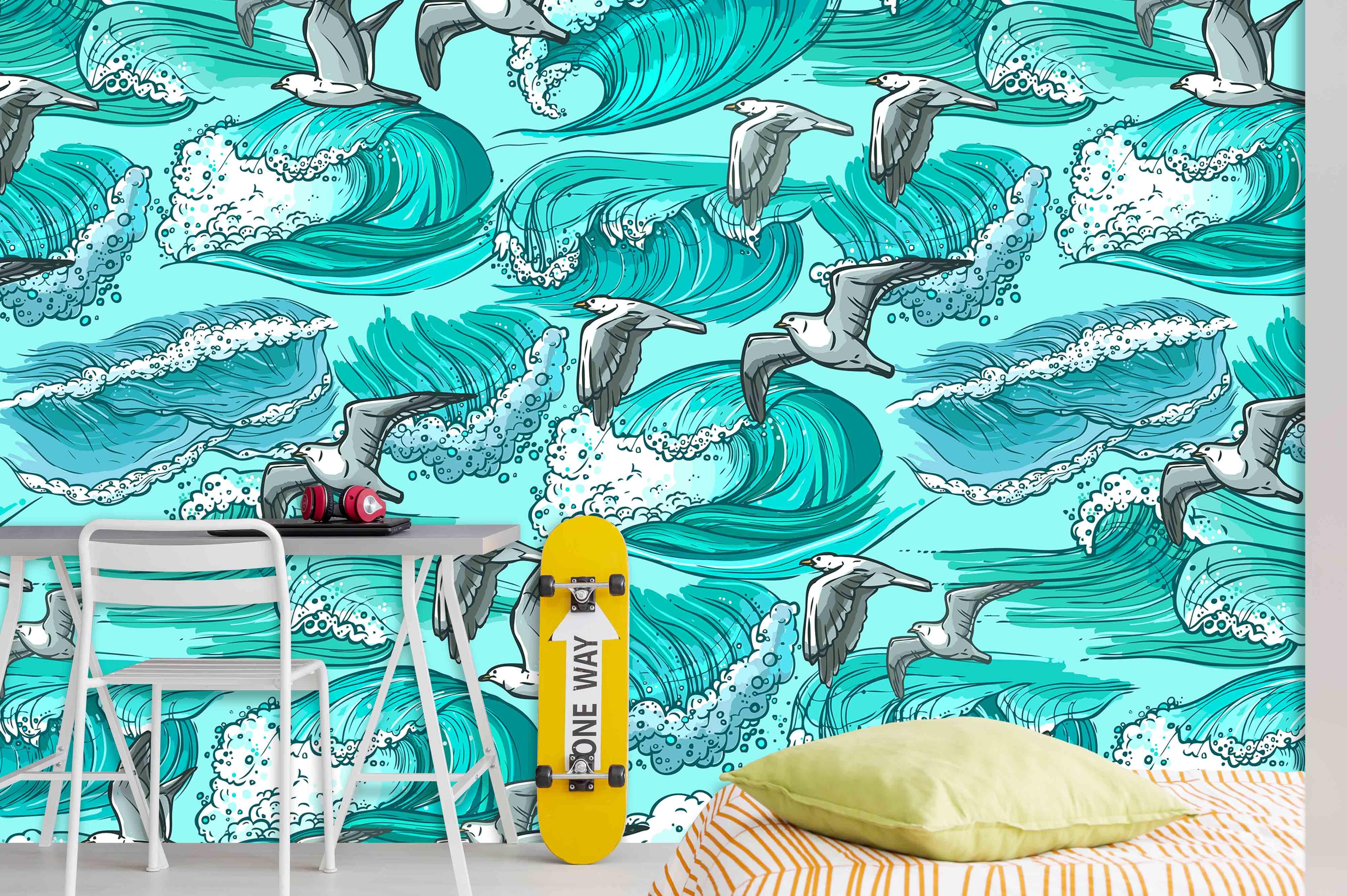 3D abstract sea seagull wall mural wallpaper 44- Jess Art Decoration