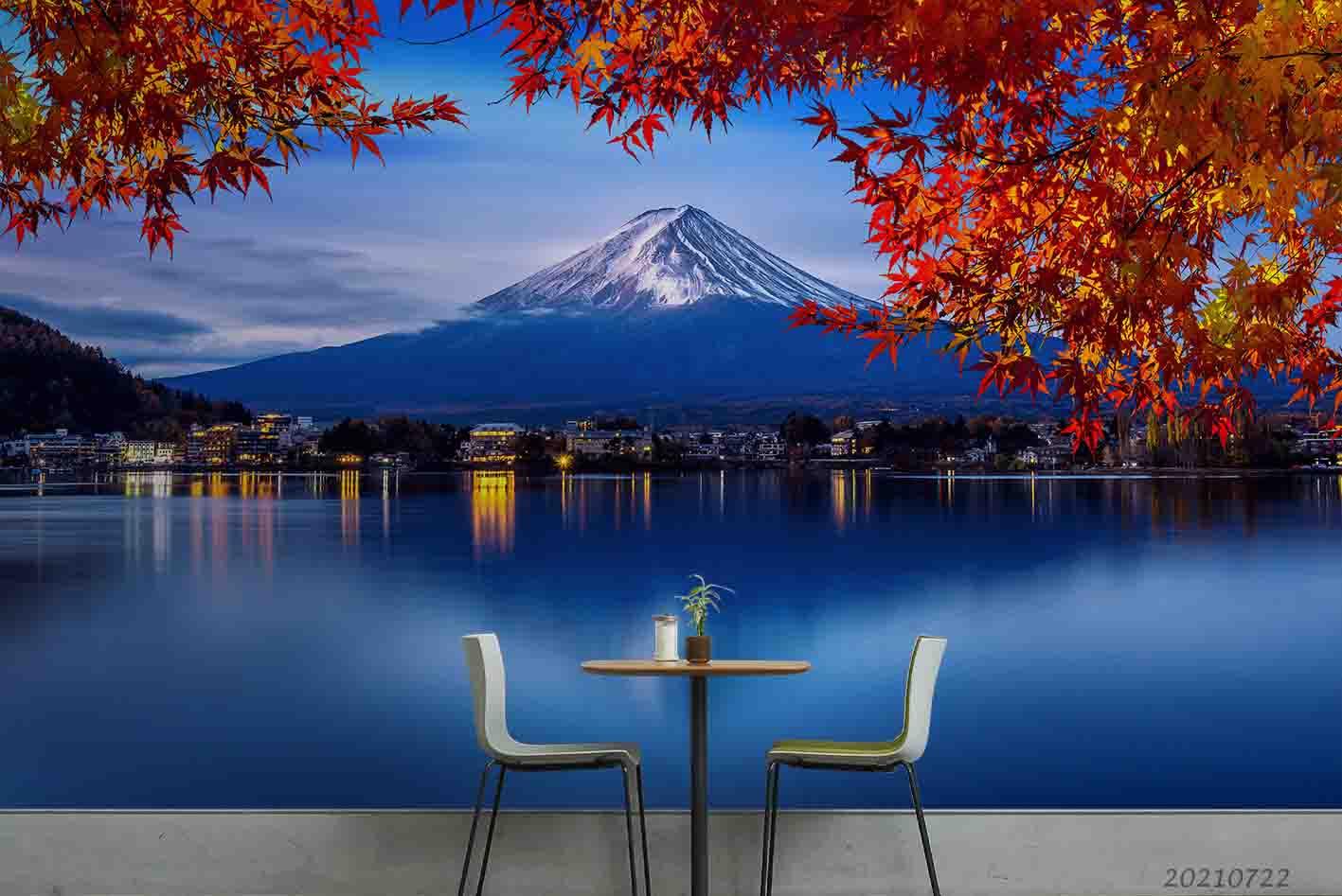 3D Japan Mount Fuji Maple Leaf Lake Wall Mural Wallpaper LQH 101- Jess Art Decoration