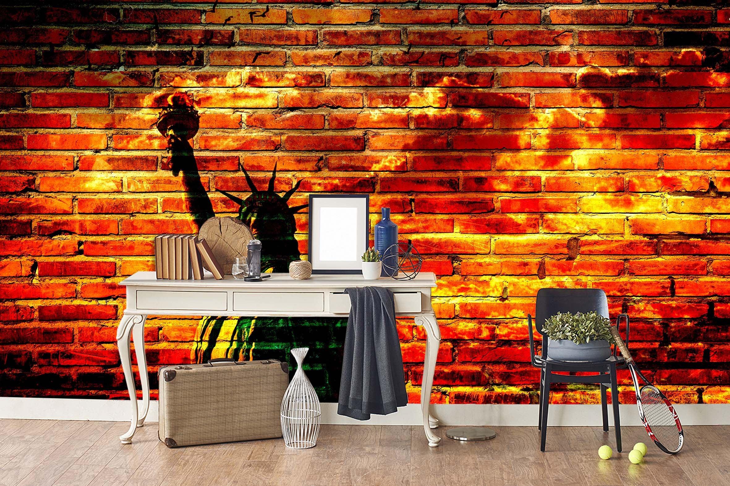 3D Dark Red Brick Goddess Of Liberty Wall Mural Wallpaper 142- Jess Art Decoration