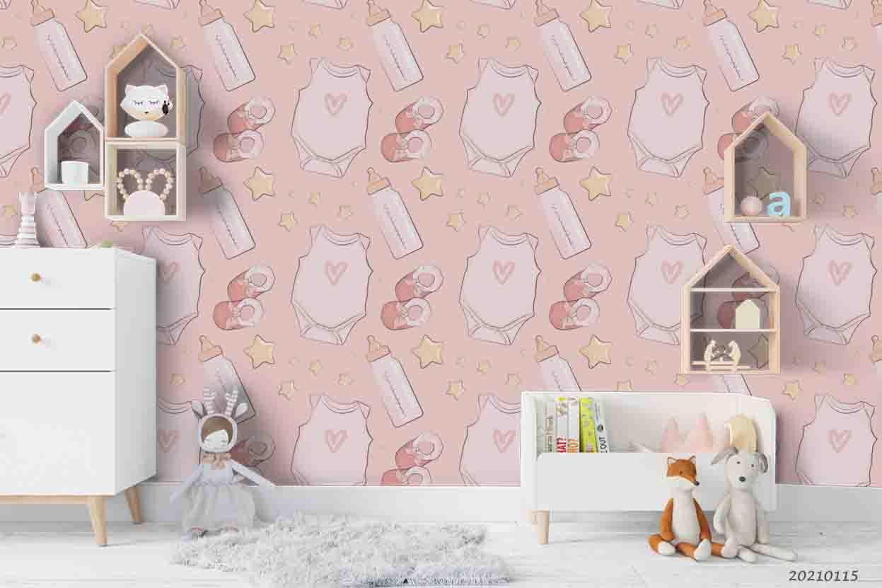 3D Cartoon Pink Baby Clothing Bottle Wall Mural Wallpaper LQH 7- Jess Art Decoration