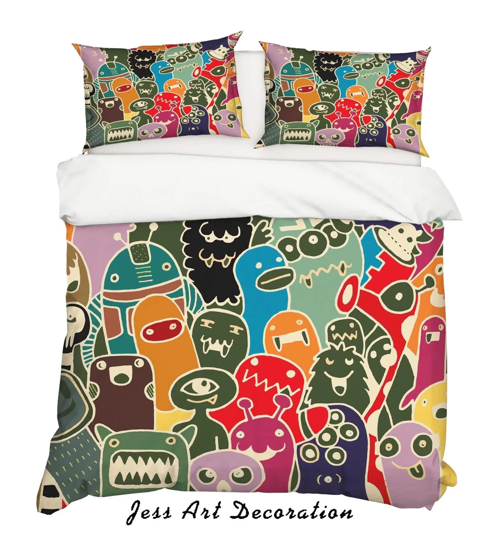 3D Graffiti Colorful Monster Quilt Cover Set Bedding Set Duvet Cover Pillowcases LXL- Jess Art Decoration