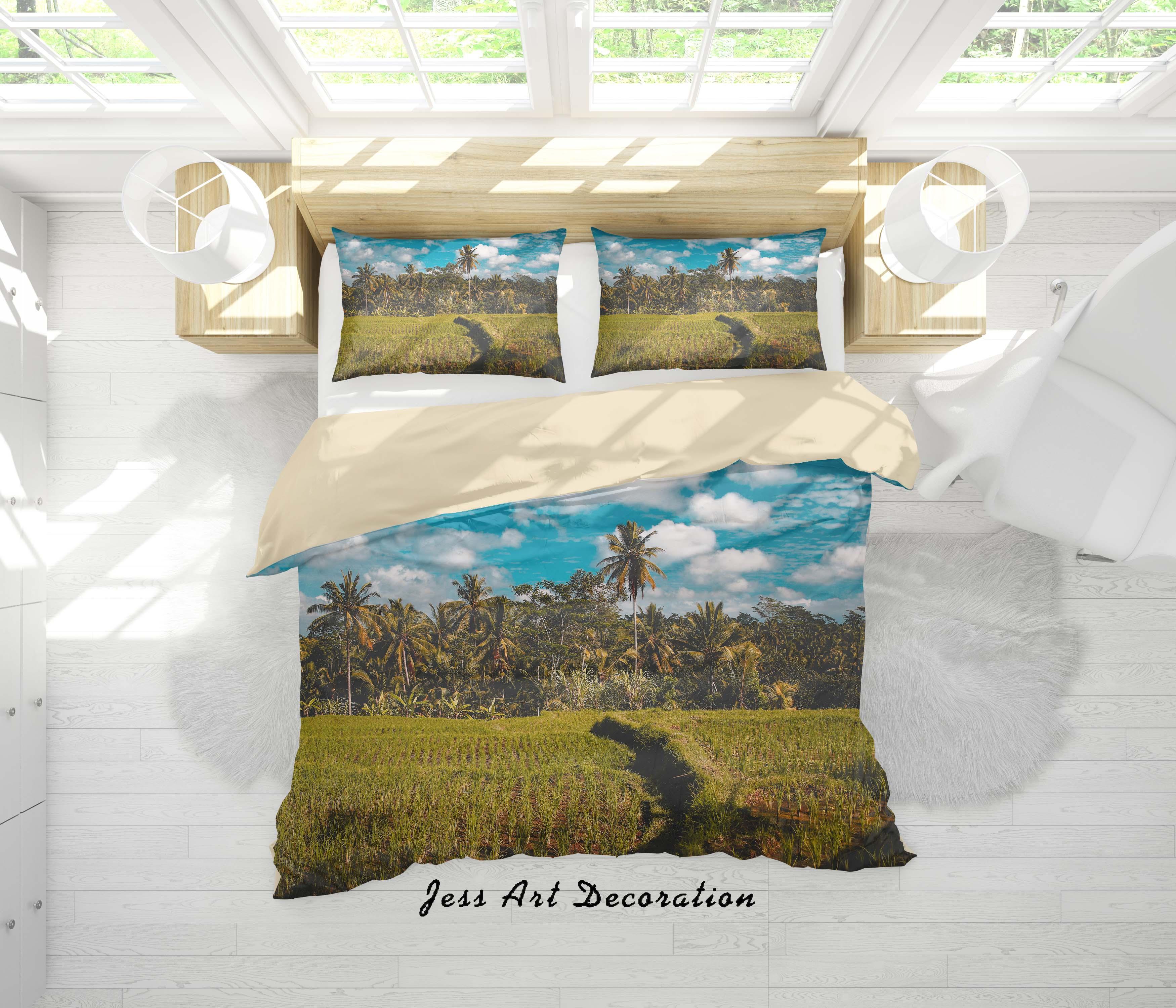 3D Coconut Trees Blue Sky Wheat Fields Quilt Cover Set Bedding Set Duvet Cover Pillowcases A117 LQH- Jess Art Decoration