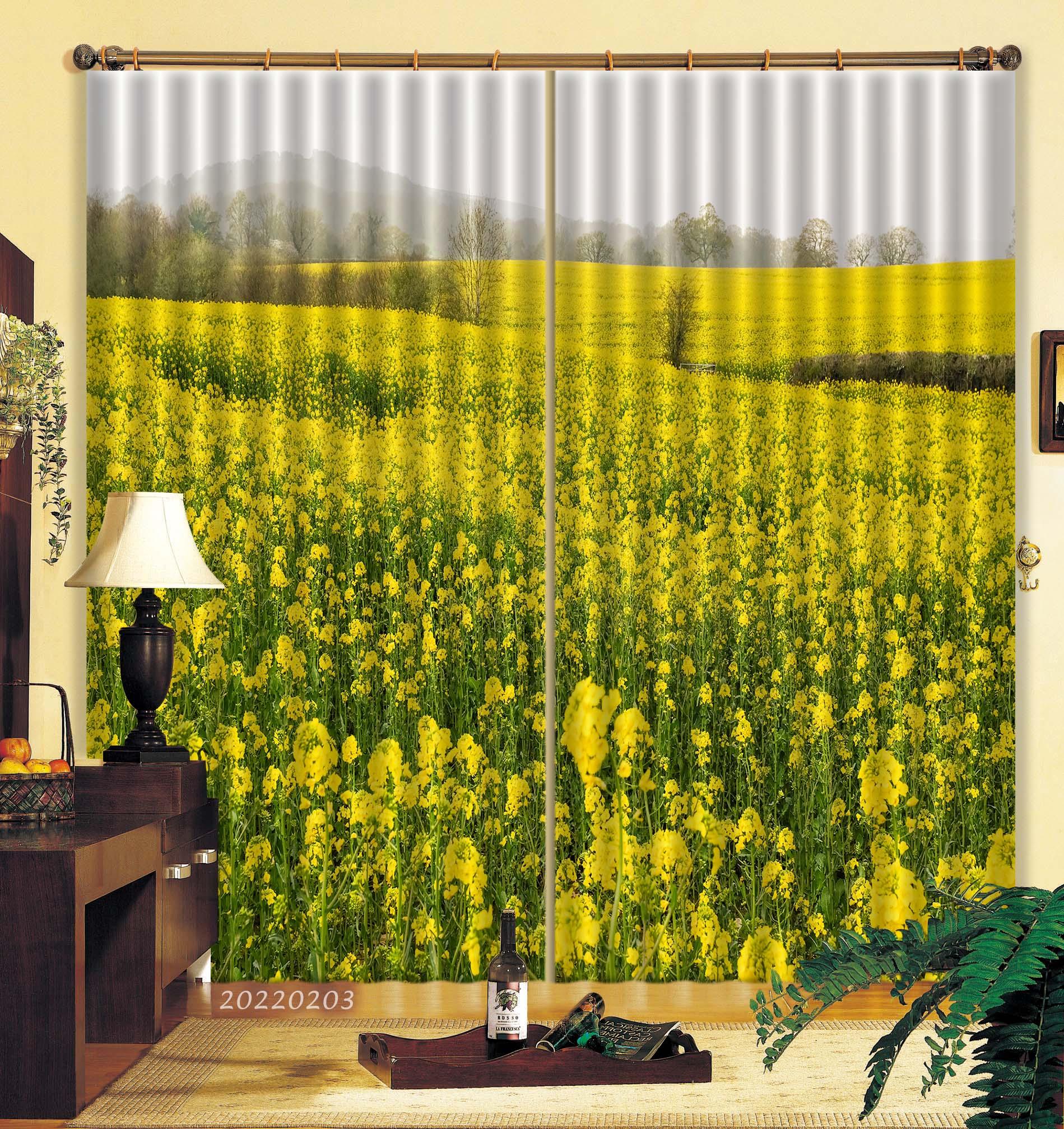 3D Yellow Canola Flower Field Curtains and Drapes GD 1140- Jess Art Decoration