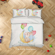 3D Cartoon Rabbit Moon Balloon Quilt Cover Set Bedding Set Duvet Cover Pillowcases SF16- Jess Art Decoration