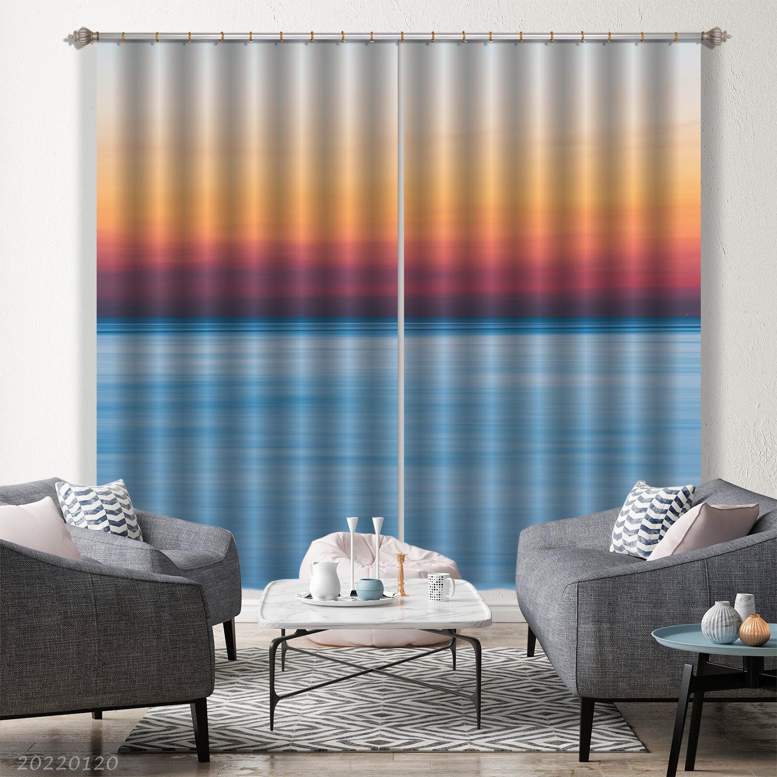 3D Abstract Blue Ocean Red Sky Curtains and Drapes GD 1942- Jess Art Decoration