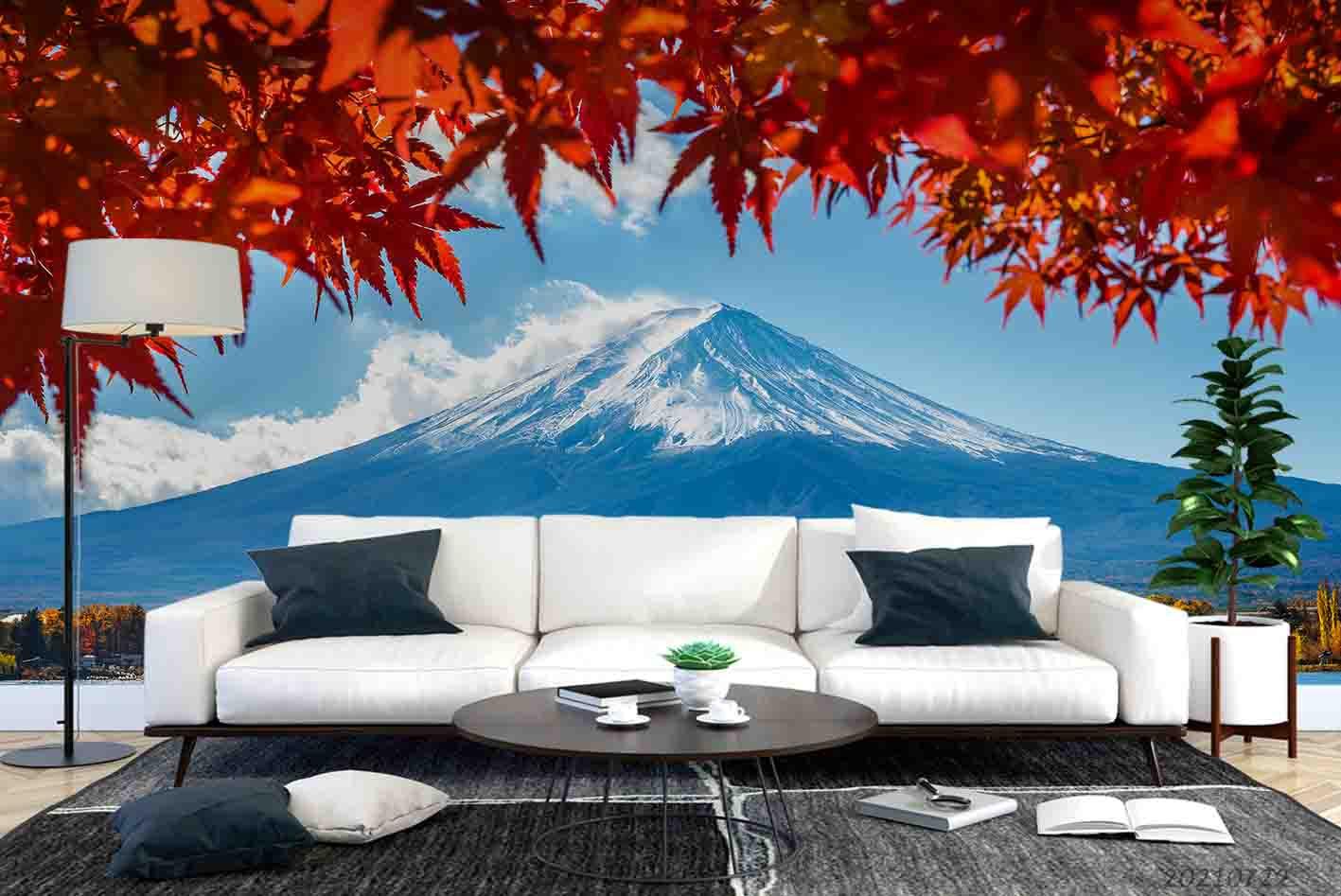 3D Japan Mount Fuji Maple Leaf Wall Mural Wallpaper LQH 508- Jess Art Decoration
