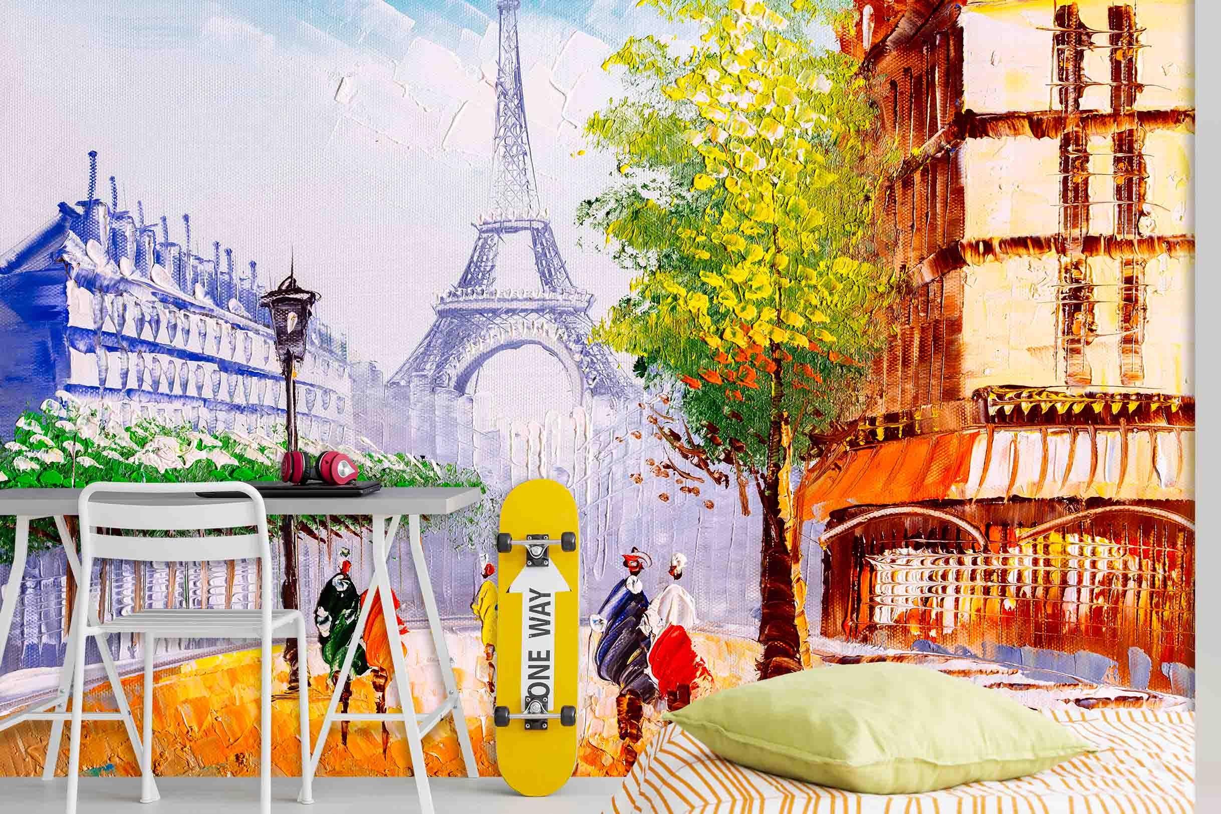3D Oil Painting Eiffel Tower Wall Mural Wallpaper  sww 56- Jess Art Decoration