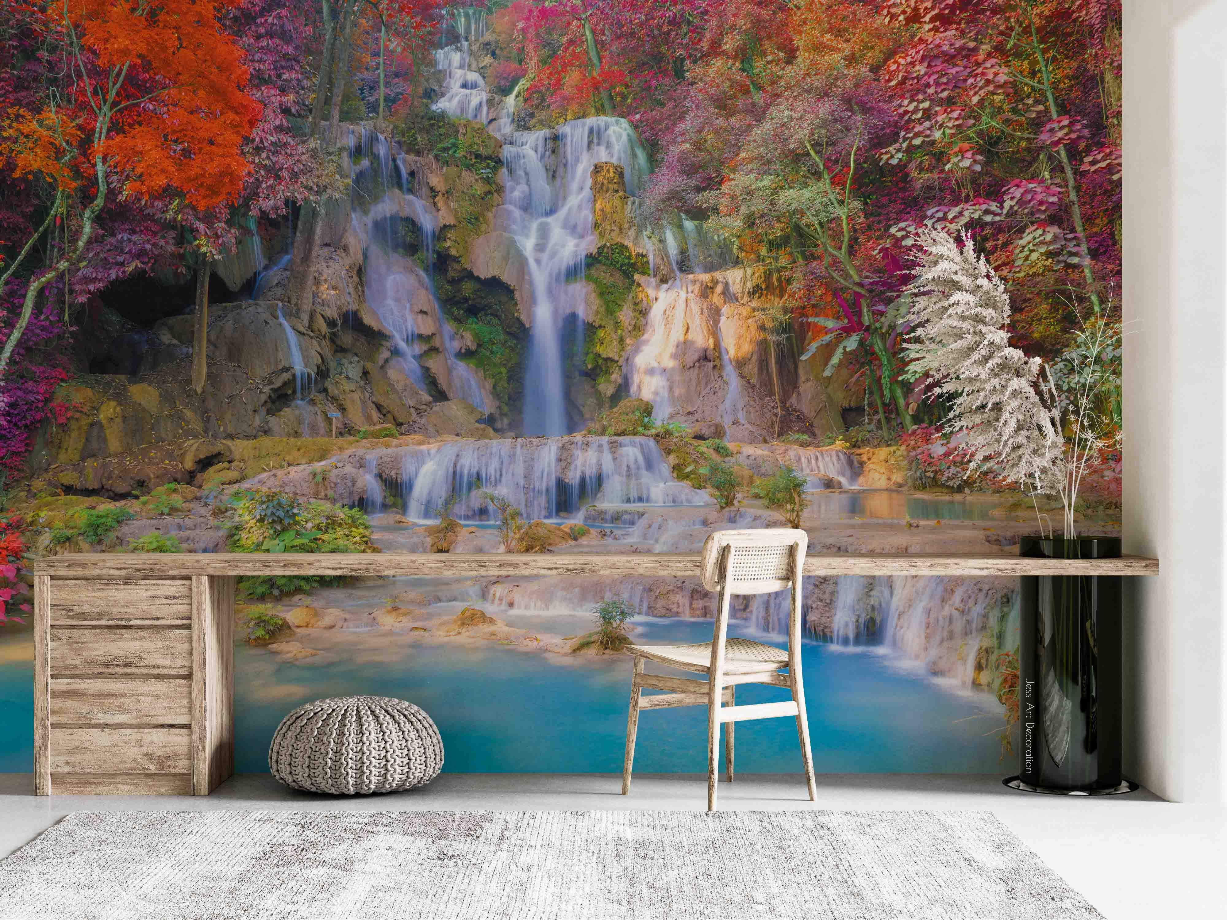 3D Mountain Forest Red Leaves Landscape Wall Mural Wallpaper GD 2776- Jess Art Decoration