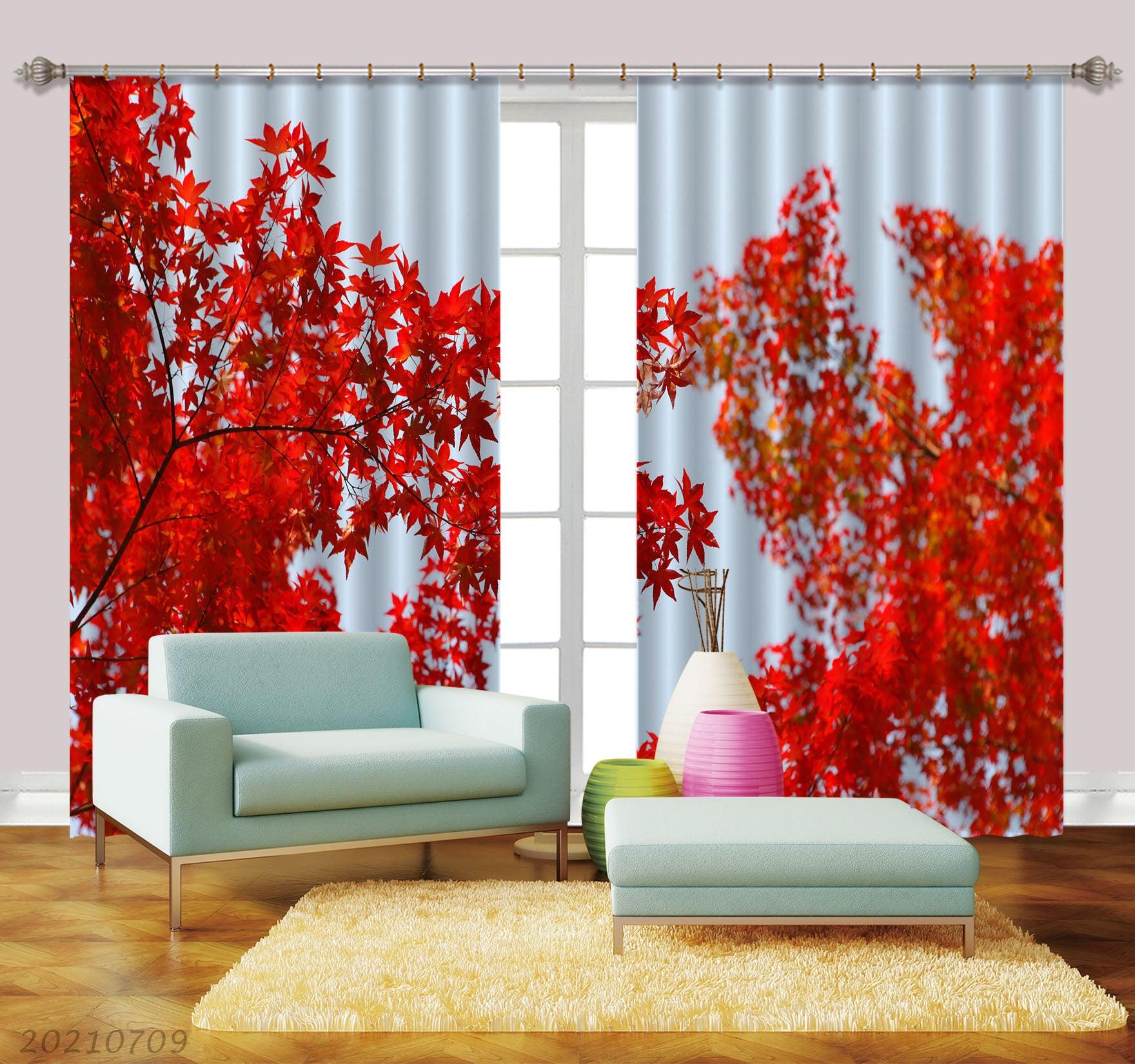 3D Autumn Maple Leaf Landscape Curtains and Drapes LQH 60- Jess Art Decoration
