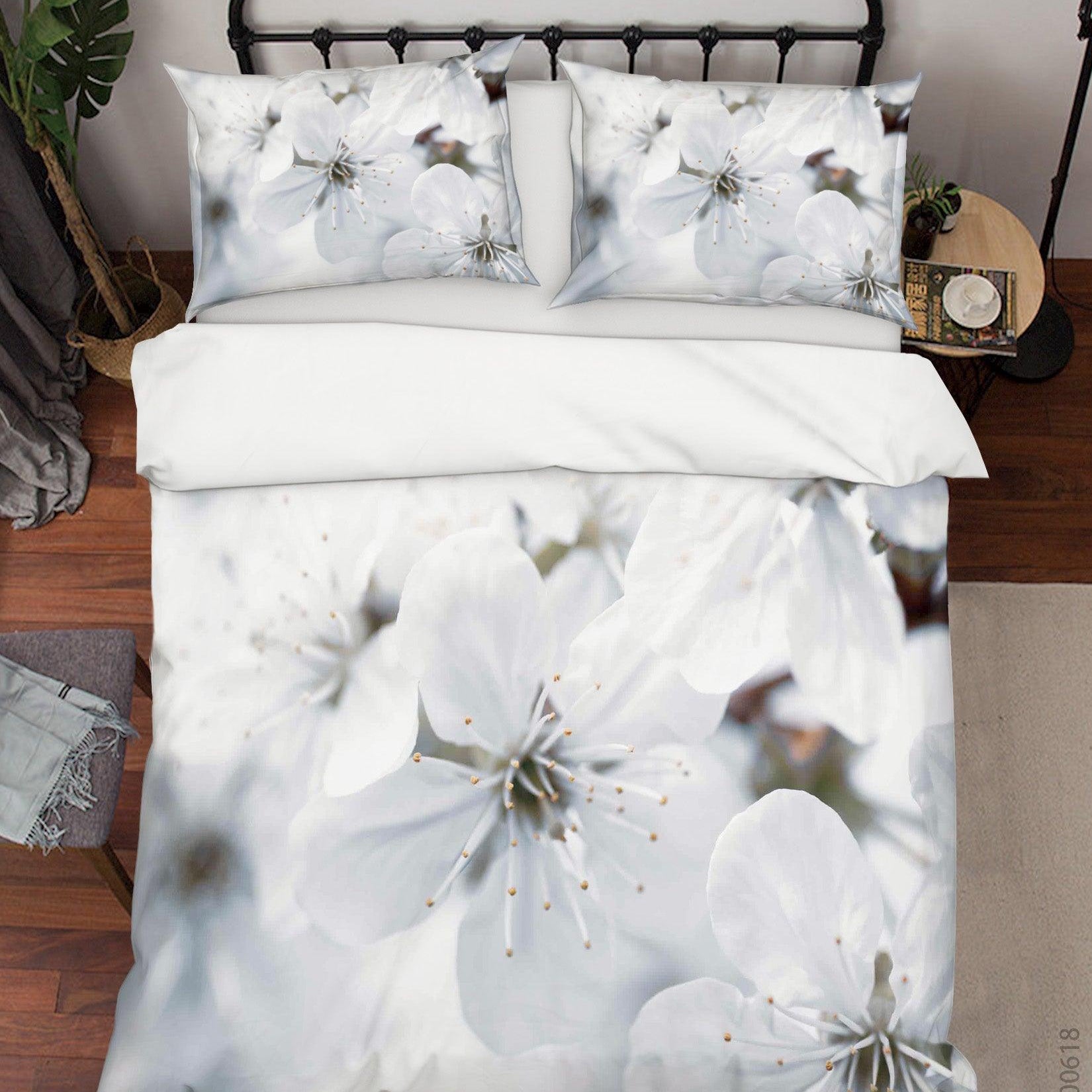 3D White Flowers Blossom Quilt Cover Set Bedding Set Duvet Cover Pillowcases SF23- Jess Art Decoration