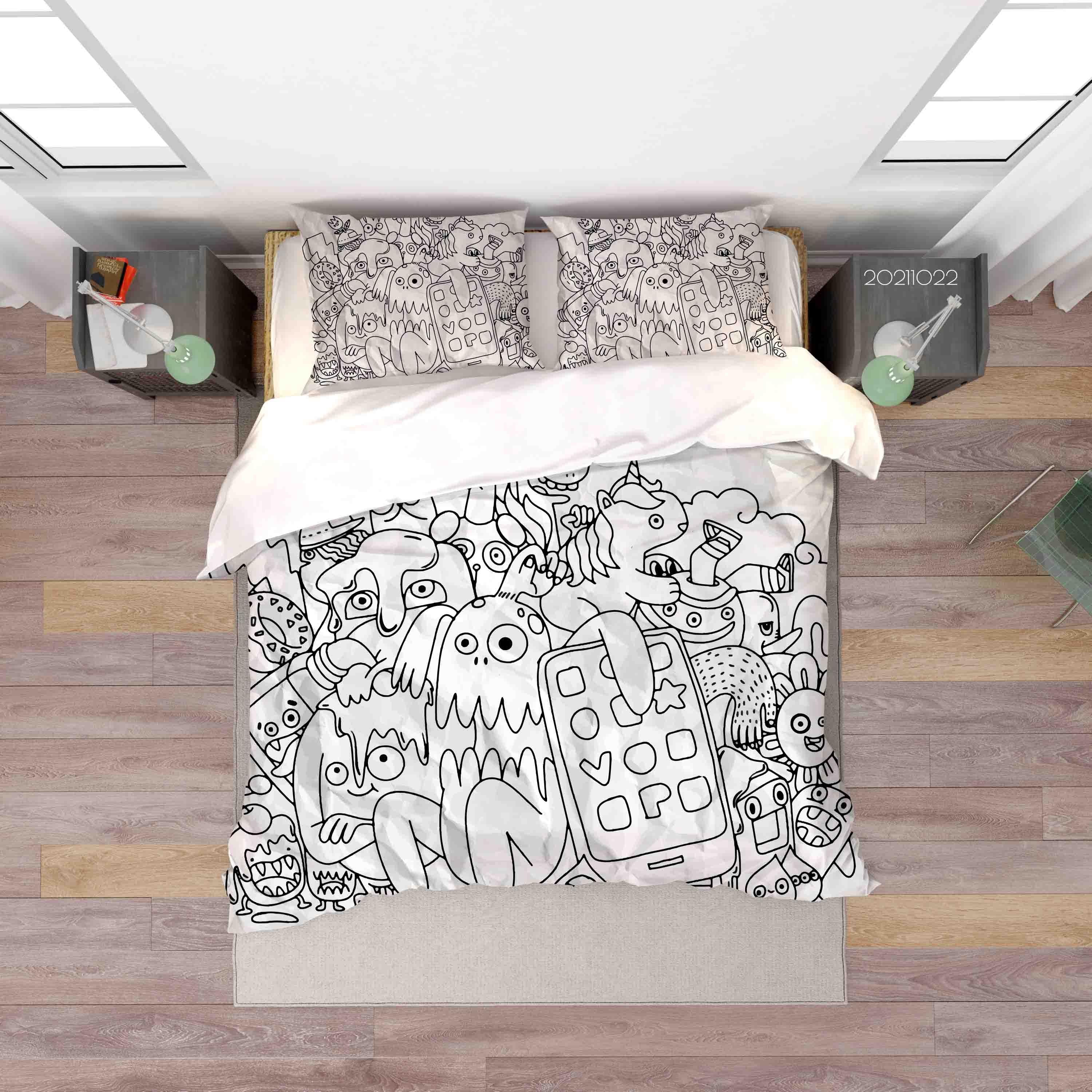 3D Abstract Gray Monster Graffiti Quilt Cover Set Bedding Set Duvet Cover Pillowcases 20- Jess Art Decoration