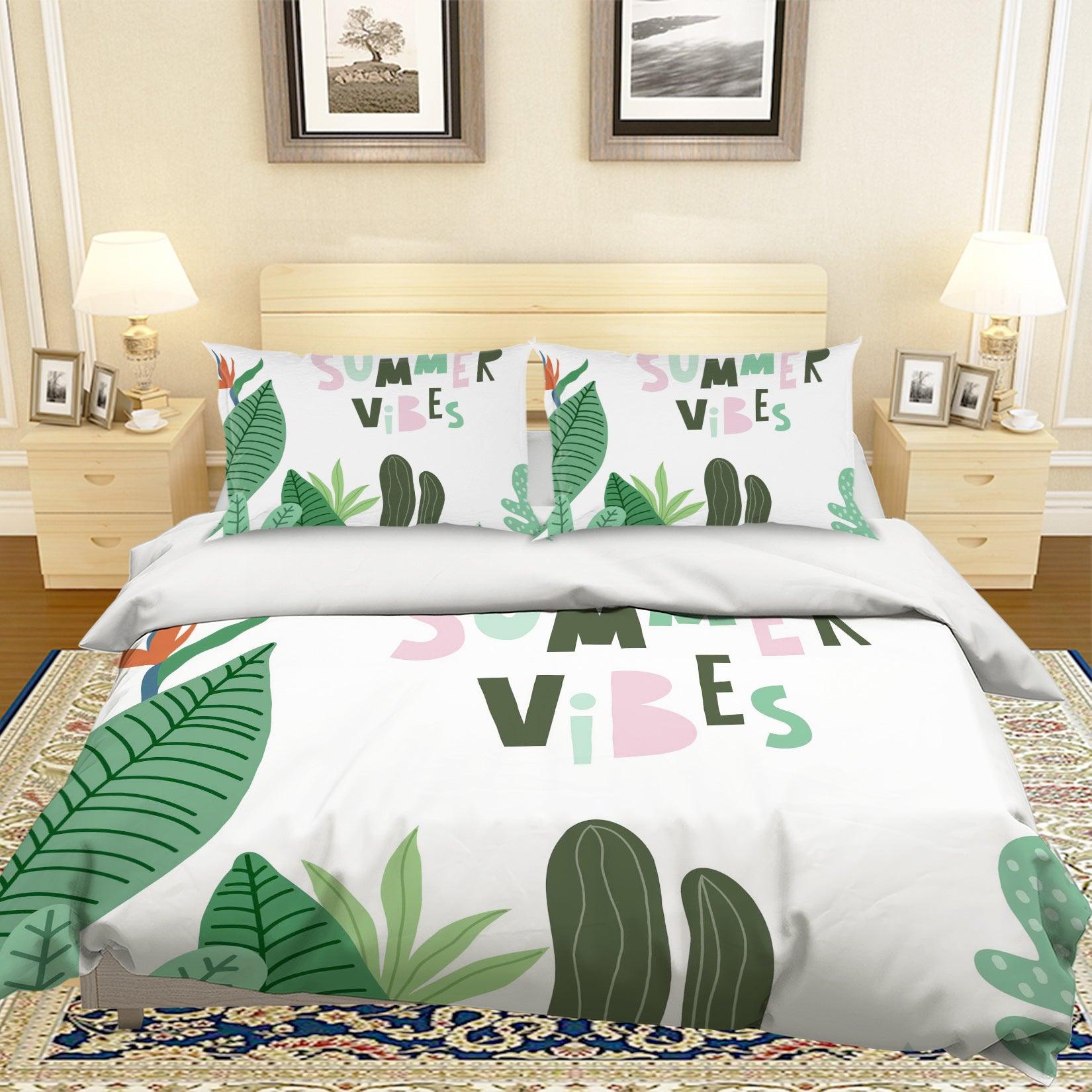 3D White Green Summer Leaves Quilt Cover Set Bedding Set Pillowcases 43- Jess Art Decoration