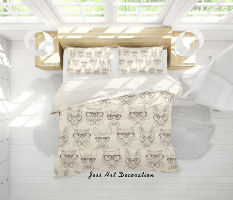 3D Cartoon Glasses Cats Dogs Quilt Cover Set Bedding Set Pillowcases 32- Jess Art Decoration