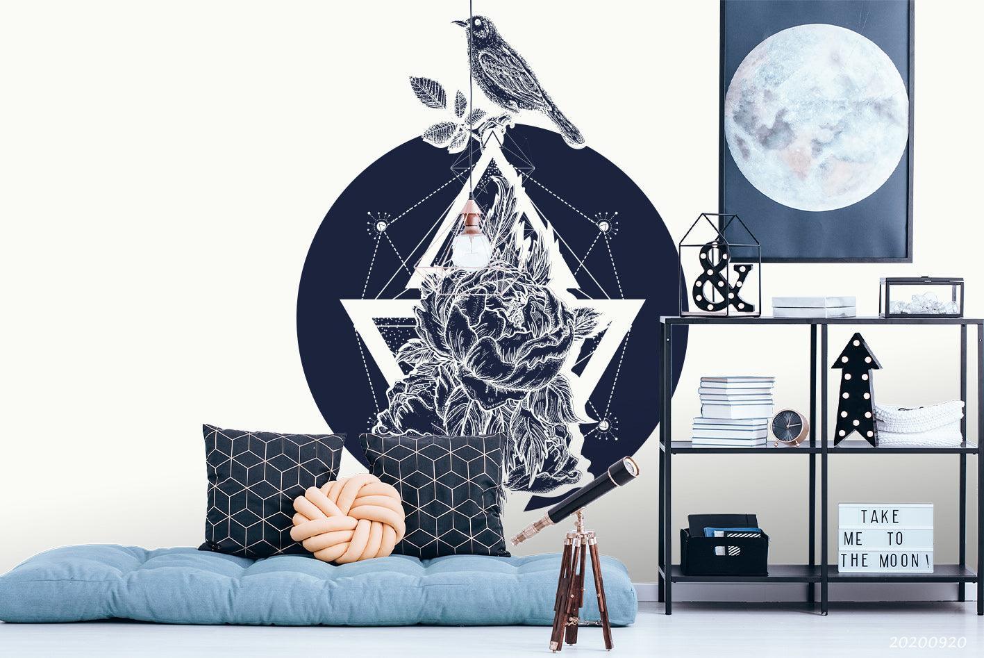 3D Rose Birds Tattoo Wall Mural Wallpaper WJ 3055- Jess Art Decoration