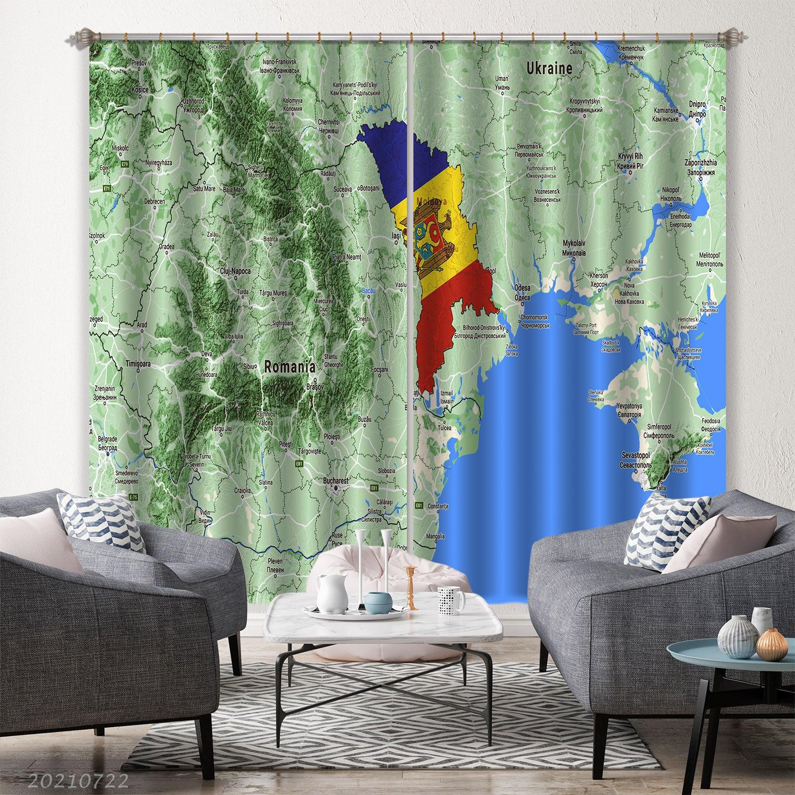3D Green World Map Curtains and Drapes LQH 393- Jess Art Decoration