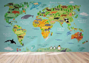 3D Green World Map Kids Wall Mural Wallpaper LQH 99- Jess Art Decoration