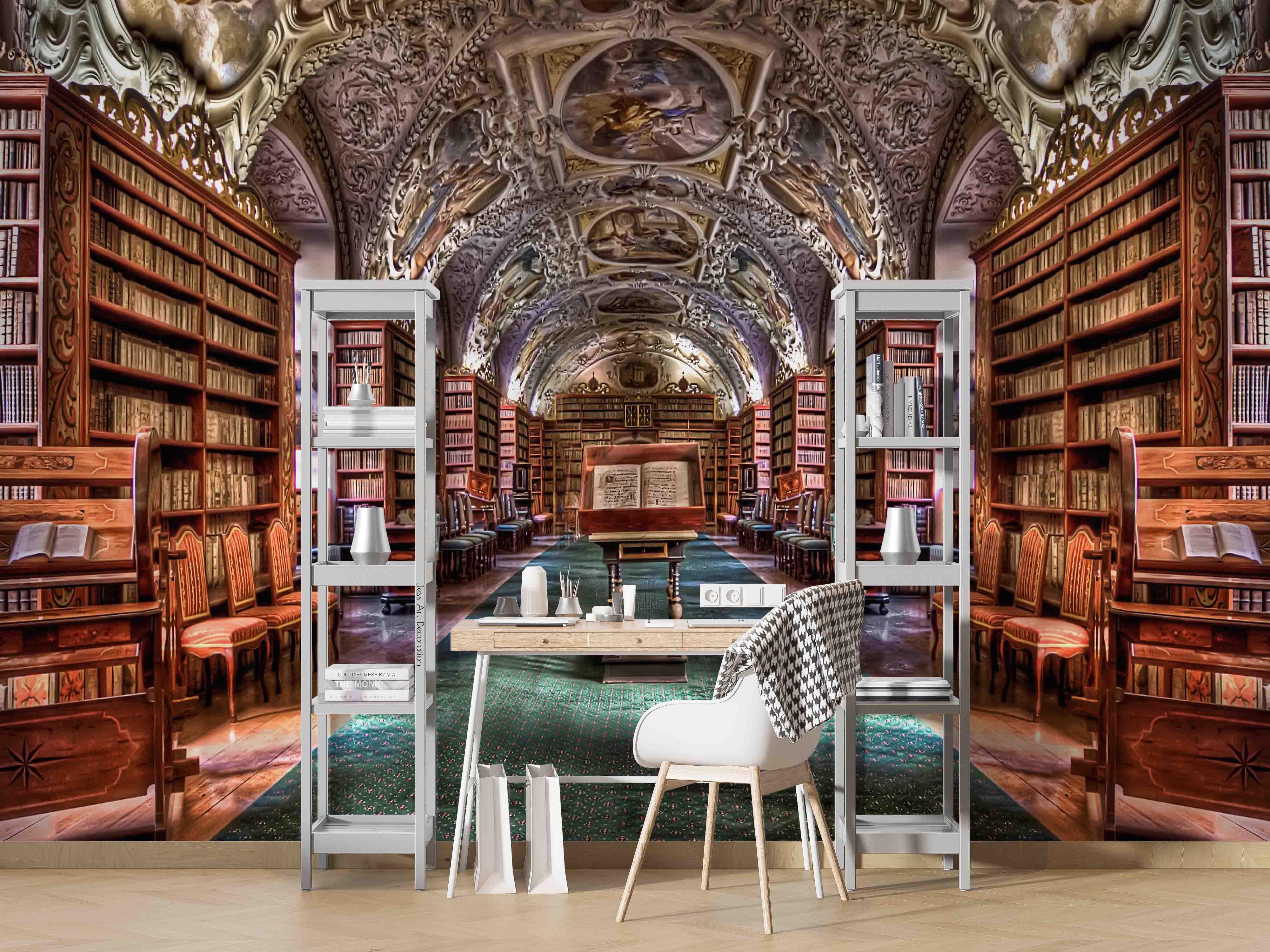 3D European Style Library Bookshelf Book Wall Mural Wallpaper GD 3131- Jess Art Decoration