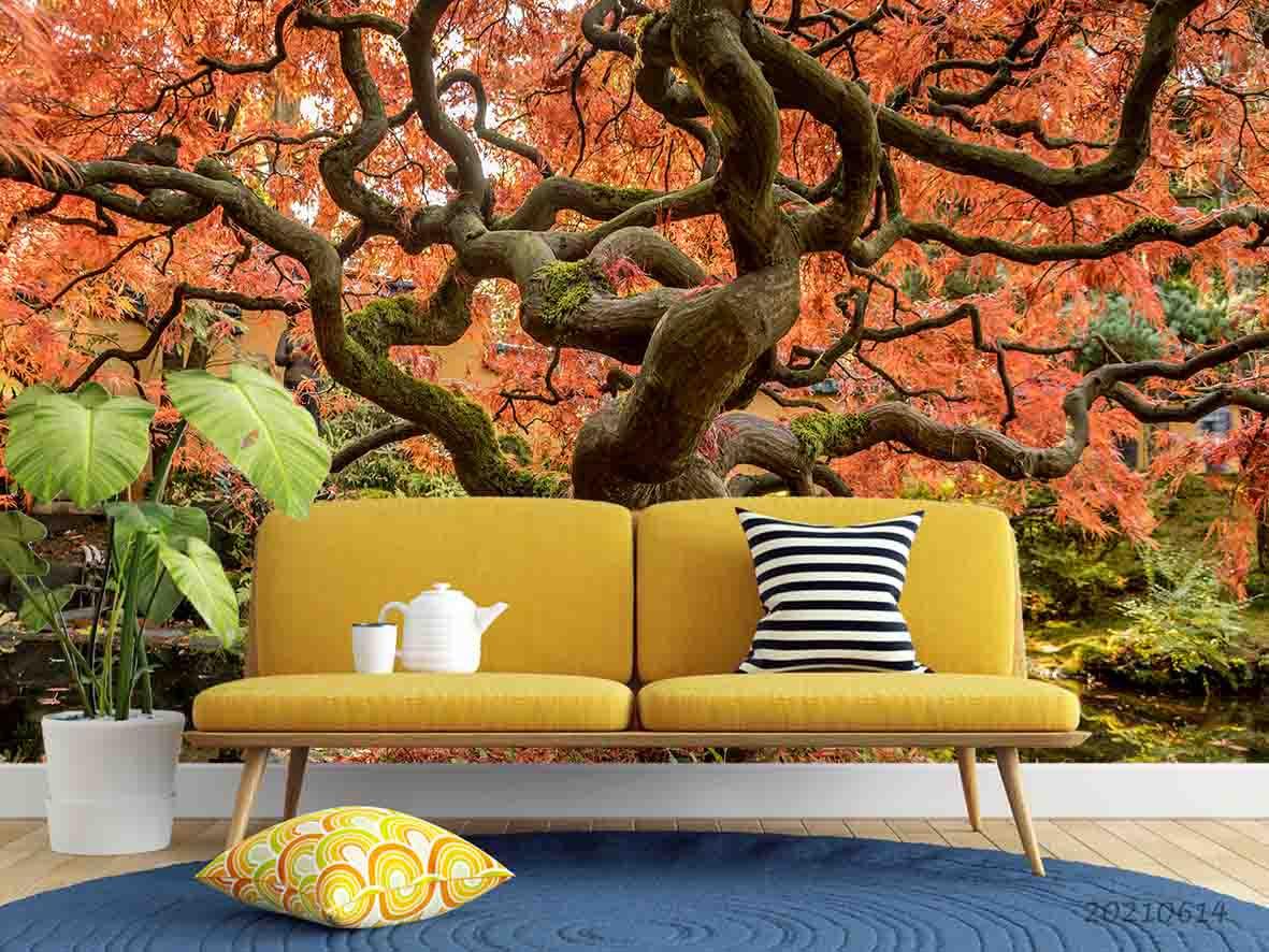 3D Red Maple Woods Wall Mural Wallpaper SWW2347- Jess Art Decoration