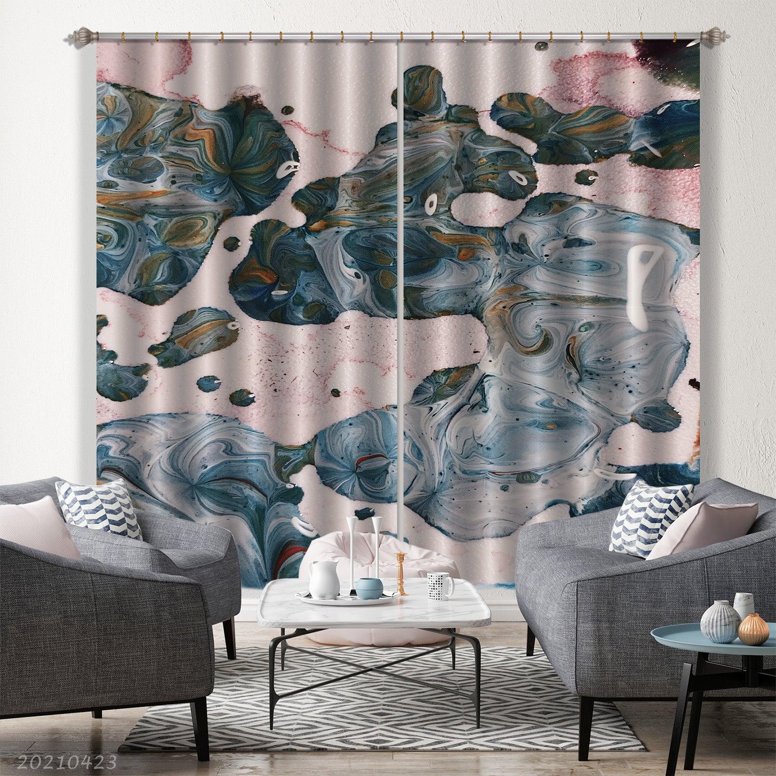 3D Abstract Blue Oil Paint Texture Curtains and Drapes GD 1356- Jess Art Decoration