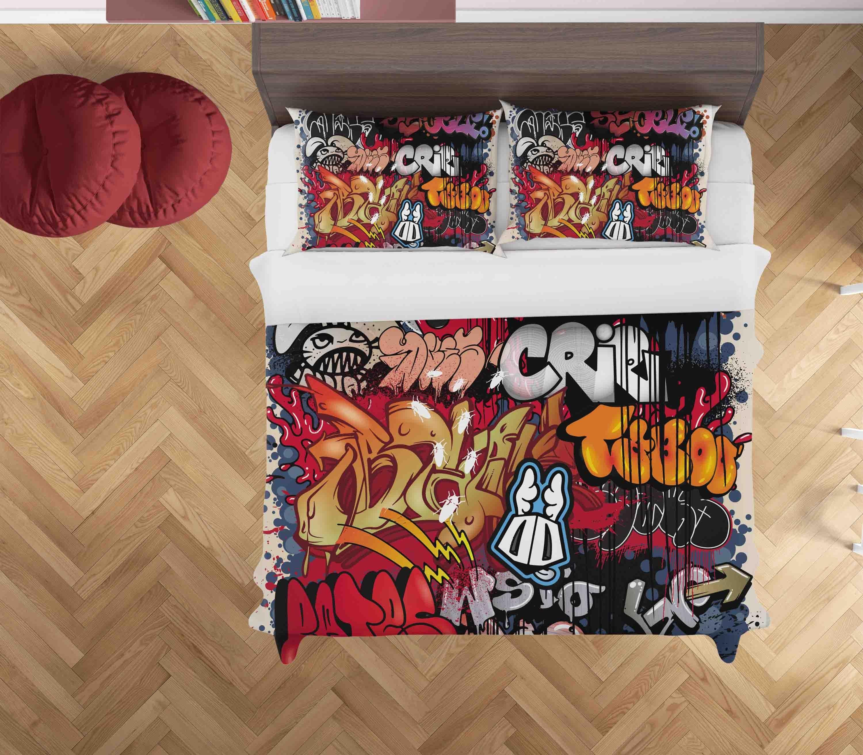 3D Dark Graffiti Quilt Cover Set Bedding Set Duvet Cover Pillowcases SF086- Jess Art Decoration