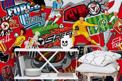 3D Graffiti Art Football Sport Red Golden Wall Mural Wallpaper ZY D62- Jess Art Decoration