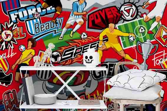 3D Graffiti Art Football Sport Red Golden Wall Mural Wallpaper ZY D62- Jess Art Decoration