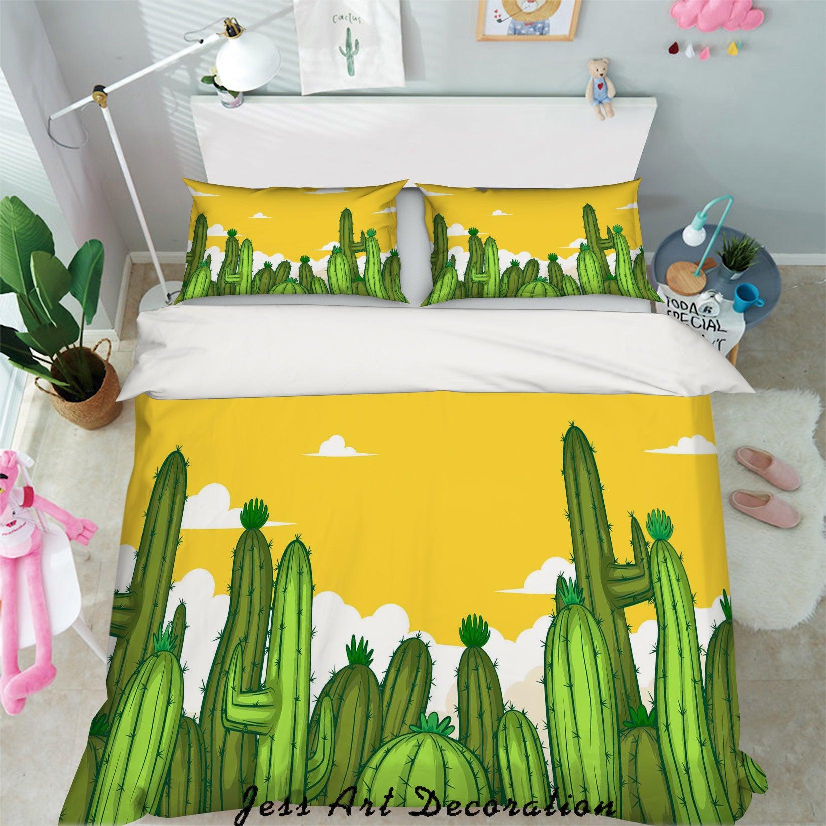 3D Watercolor Green Cactus Quilt Cover Set Bedding Set Pillowcases 86- Jess Art Decoration