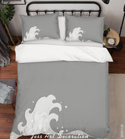 3D Abstract Grey Sea Wave Quilt Cover Set Bedding Set Duvet Cover Pillowcases LXL- Jess Art Decoration