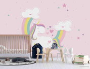 3D Cartoon Unicorn Pink Rainbow Wall Mural Wallpaper A024 LQH- Jess Art Decoration